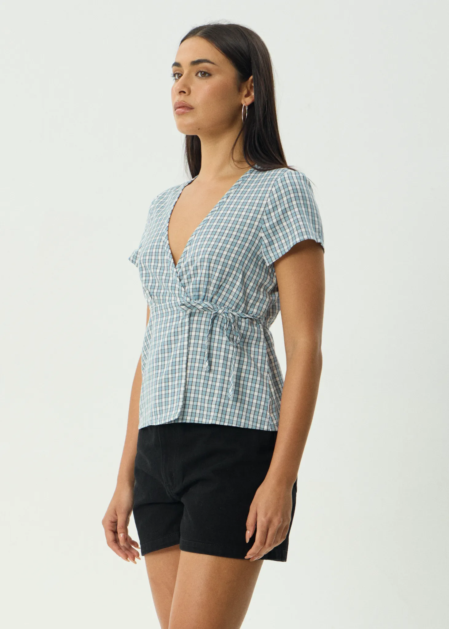 AFENDS Womens Evans - Check Wrap Top - Overcast Check sold by Afends product image thumbnail 4