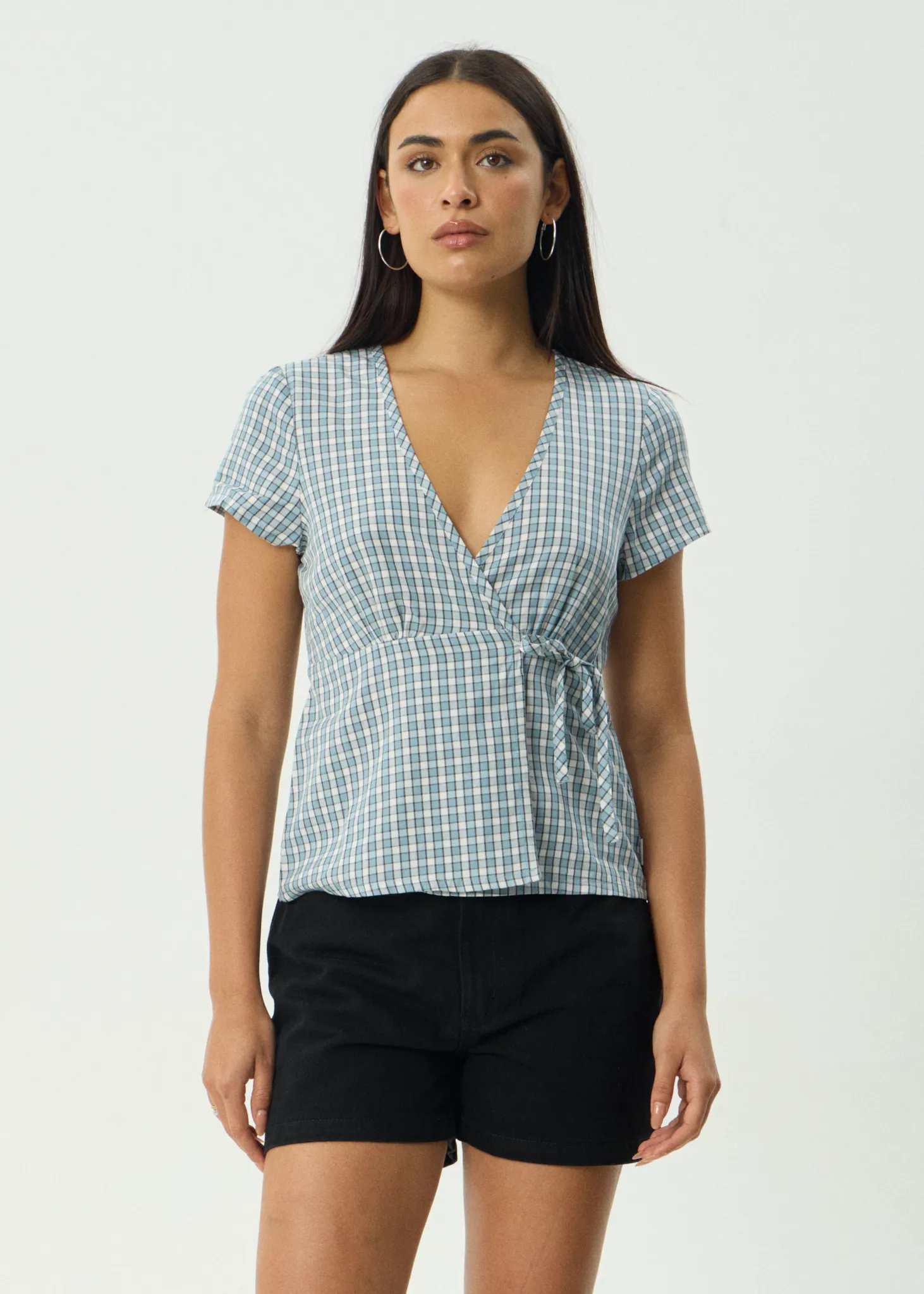 AFENDS Womens Evans - Check Wrap Top - Overcast Check sold by Afends product image thumbnail 3