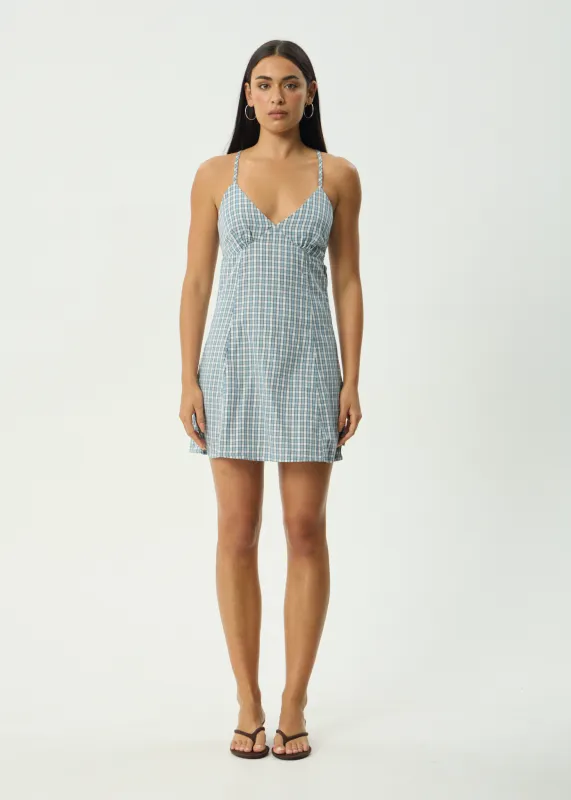 AFENDS Womens Evans - Check Mini Dress - Overcast Check made by Afends