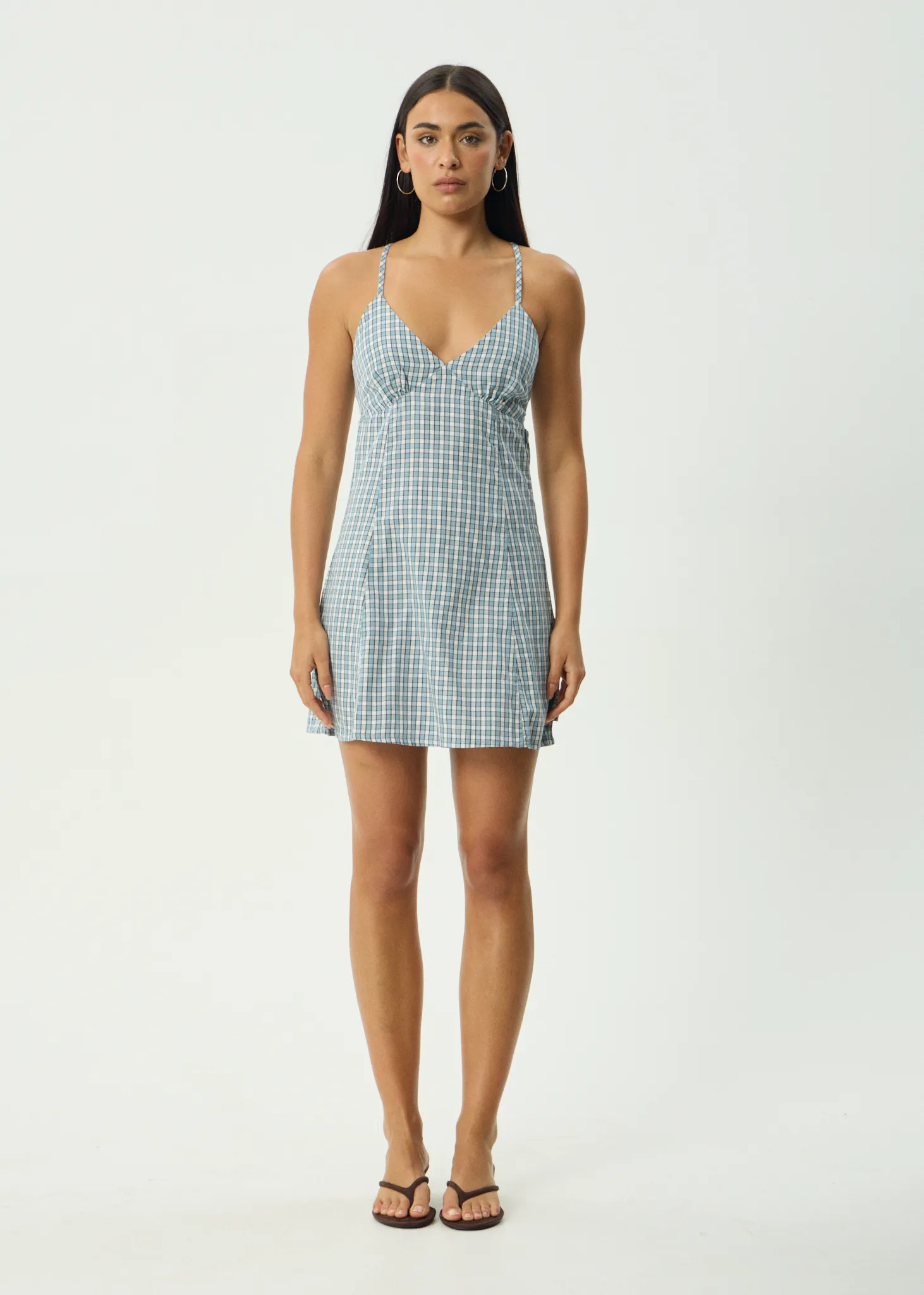 AFENDS Womens Evans - Check Mini Dress - Overcast Check sold by Afends