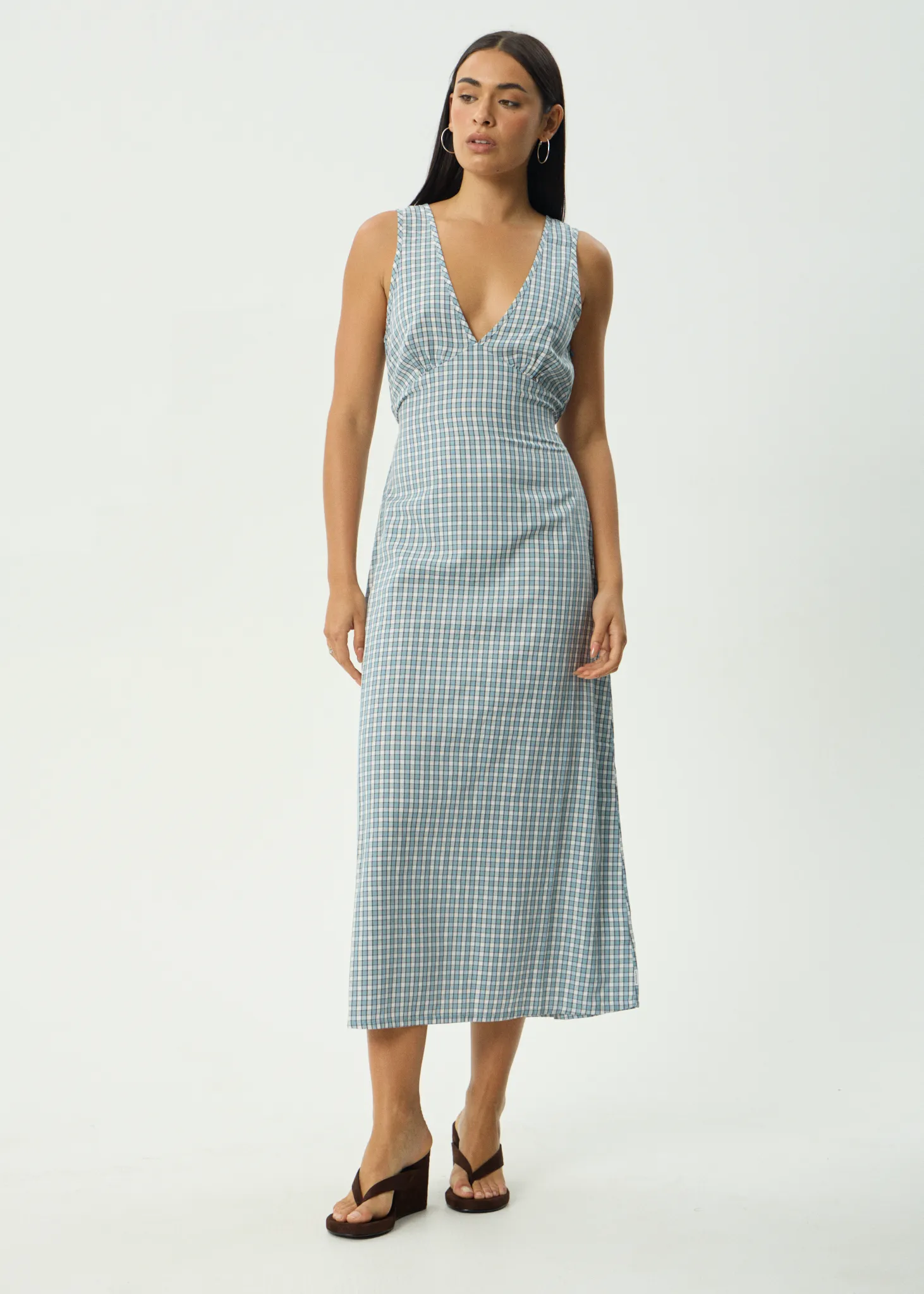 AFENDS Womens Evans - Check Maxi Dress - Overcast Check sold by Afends