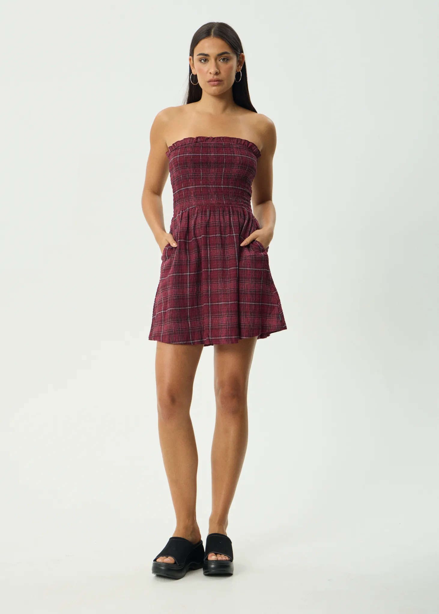 AFENDS Womens Eboni - Seersucker Mini Dress - Port Check sold by Afends