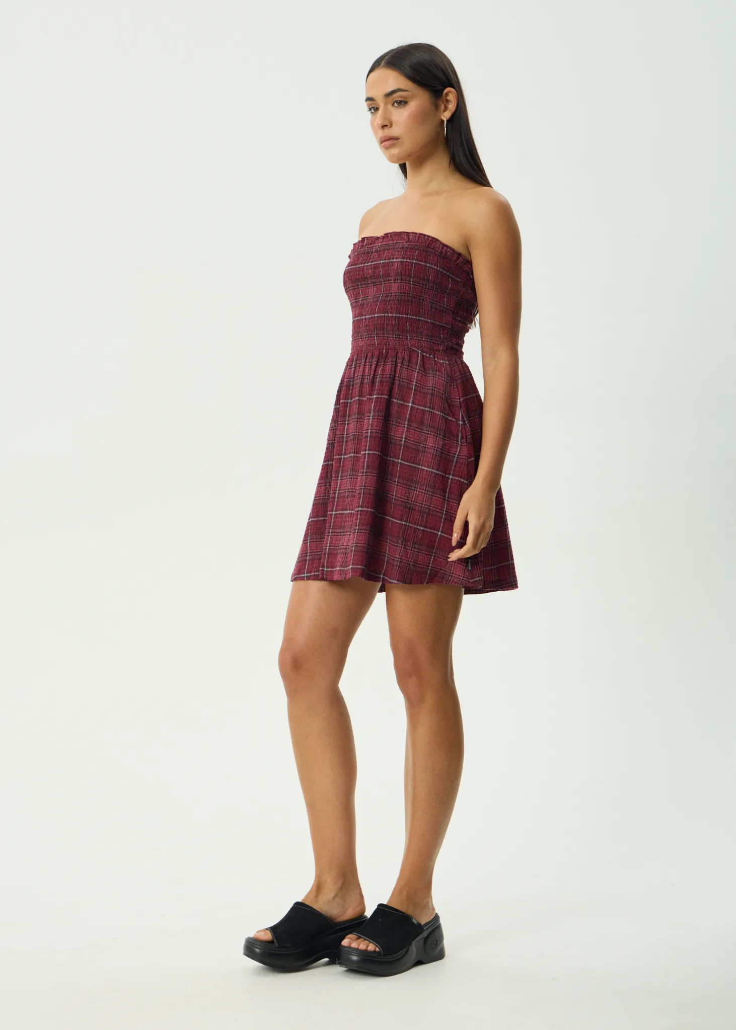 AFENDS Womens Eboni - Seersucker Mini Dress - Port Check sold by Afends product image thumbnail 3