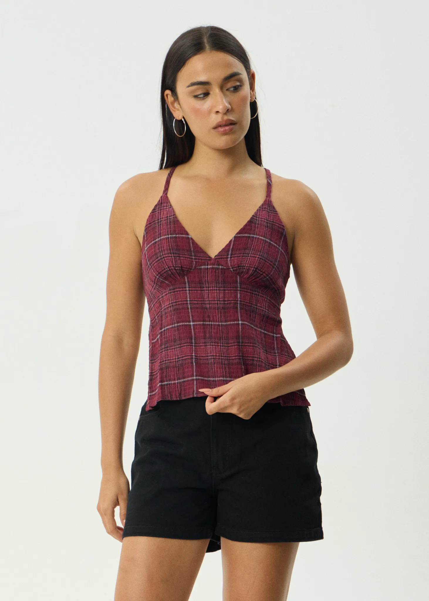 AFENDS Womens Eboni - Seersucker Check Top - Port Check sold by Afends