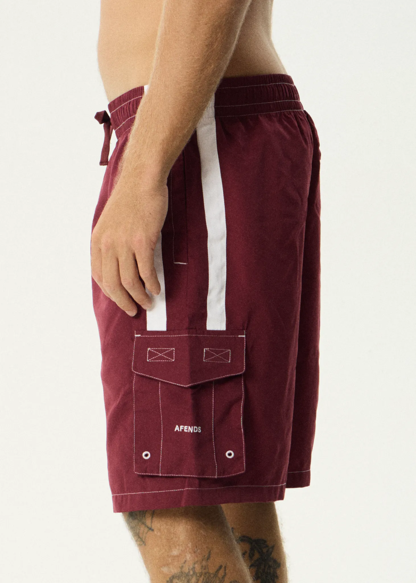 AFENDS Mens House Related - Cargo Swim Short 21" - Burgundy sold by Afends product image thumbnail 5