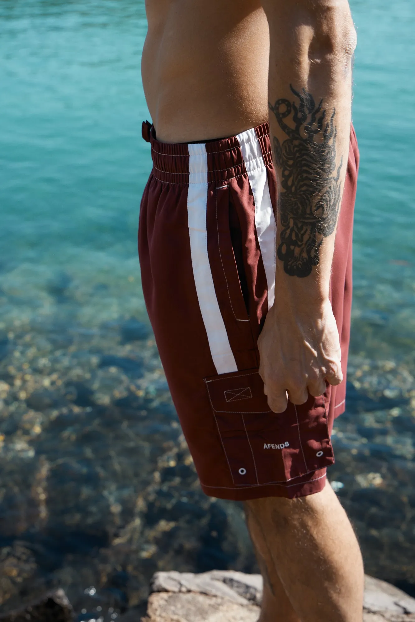 AFENDS Mens House Related - Cargo Swim Short 21" - Burgundy sold by Afends product image thumbnail 2