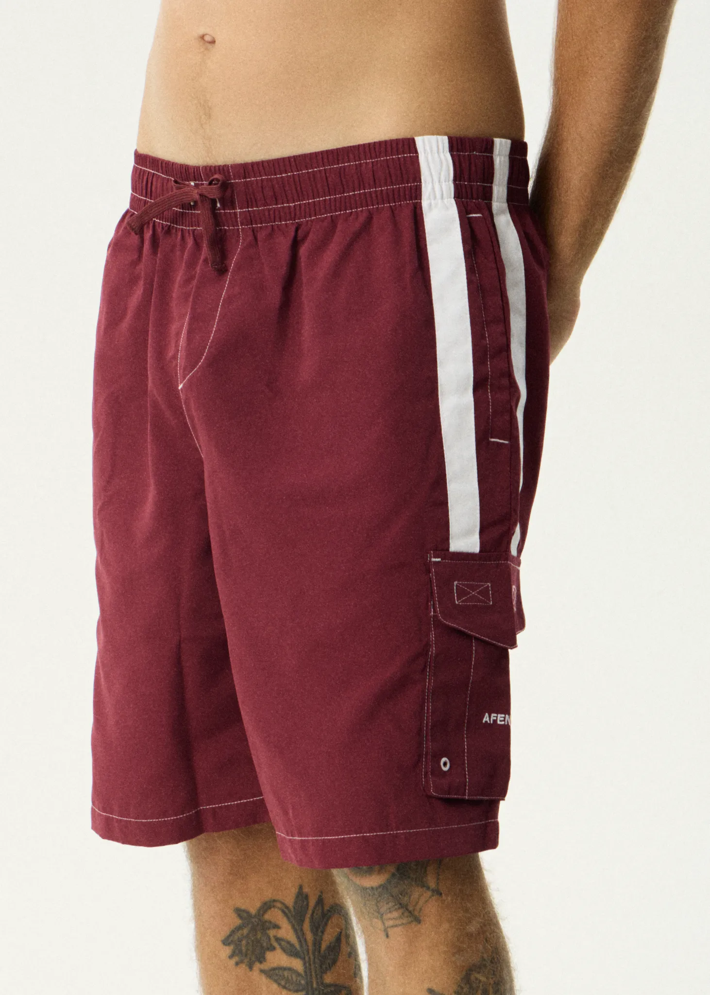AFENDS Mens House Related - Cargo Swim Short 21" - Burgundy sold by Afends product image thumbnail 4