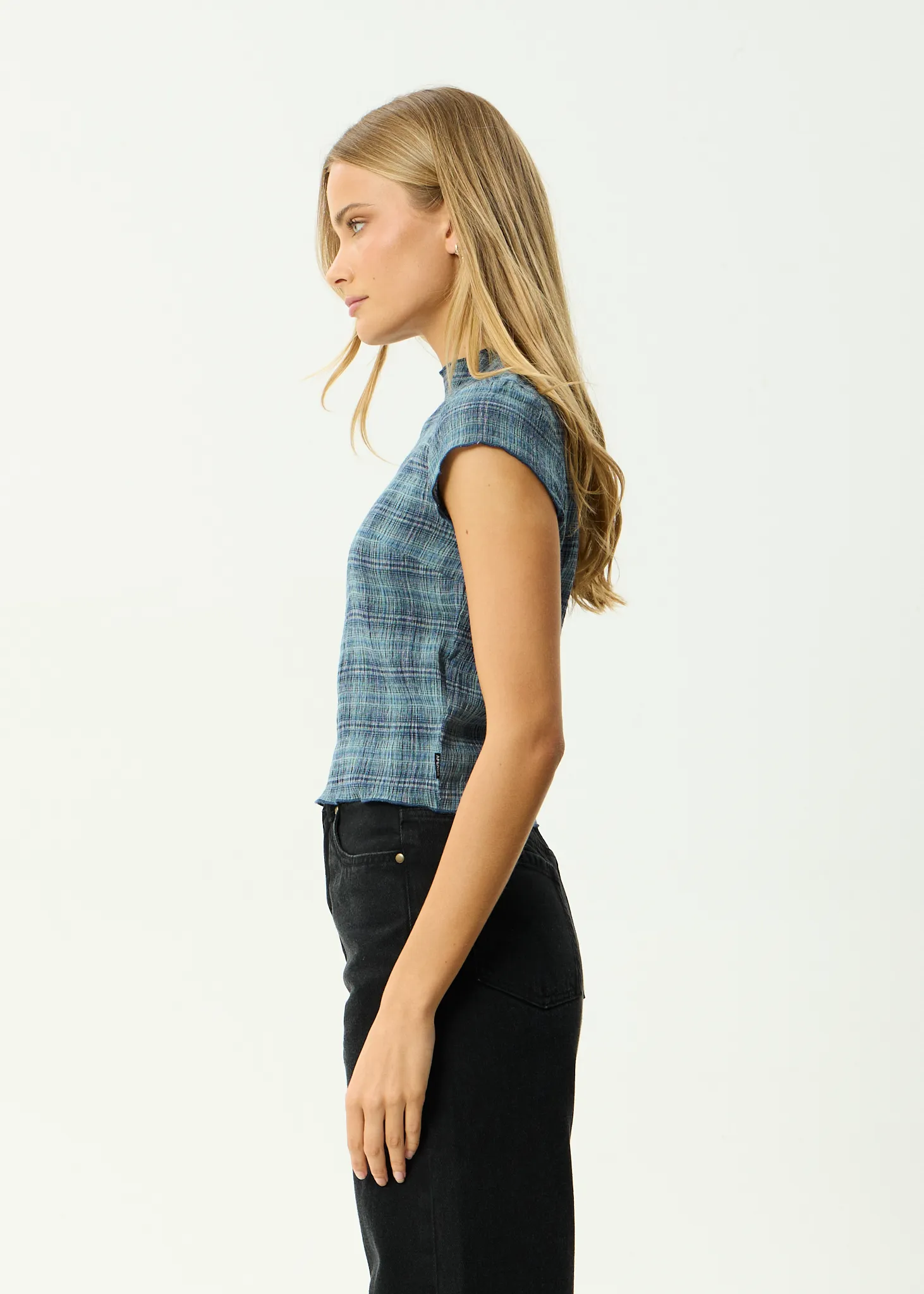 AFENDS Womens Wren - Seersucker Top - Navy Check sold by Afends product image thumbnail 4