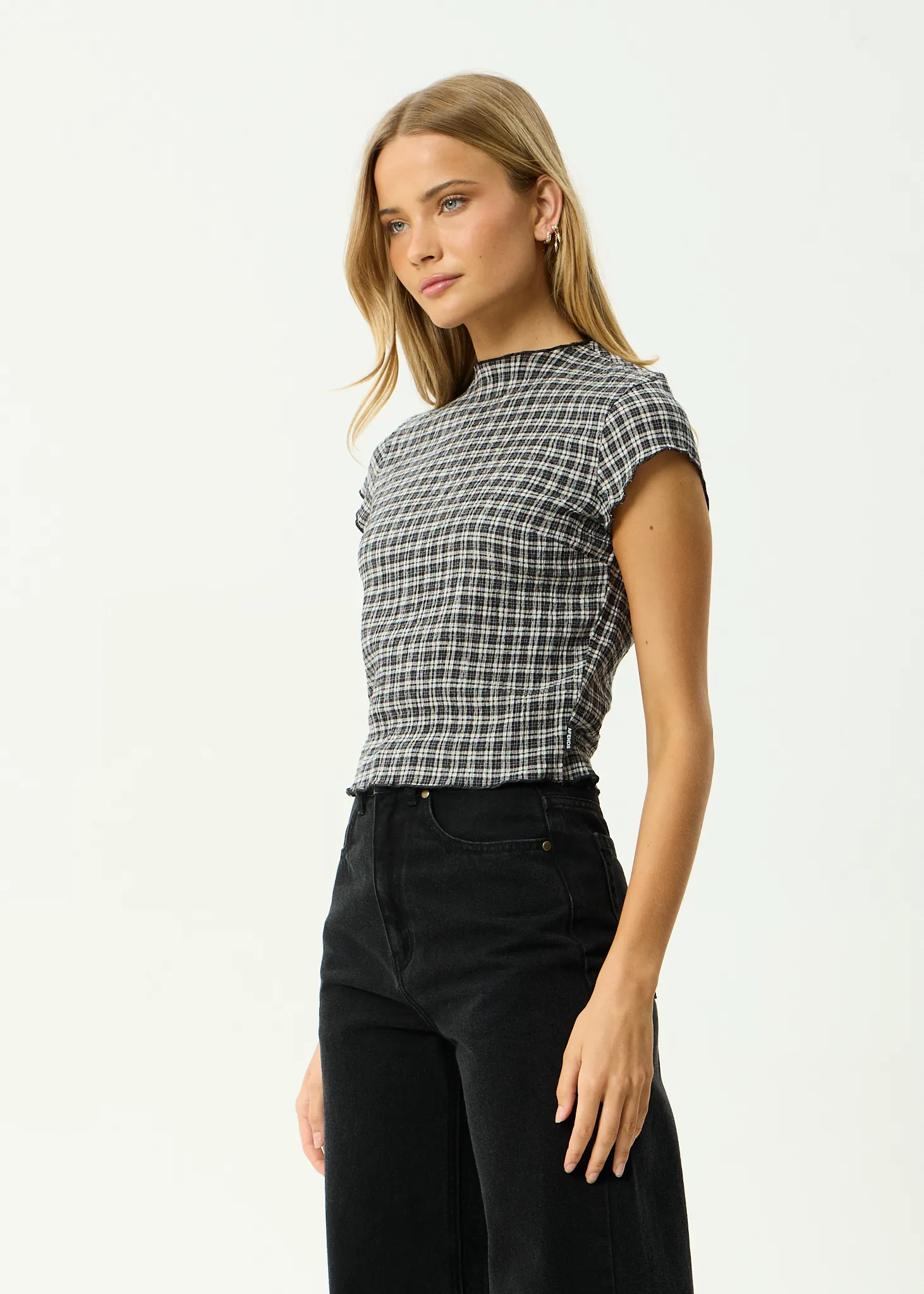 AFENDS Womens Wren - Seersucker Top - Steel Check sold by Afends product image thumbnail 3
