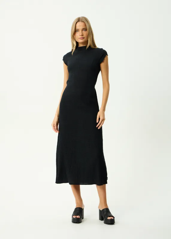 AFENDS Womens Focus Elodie - Seersucker Midi Dress - Black sold by Afends