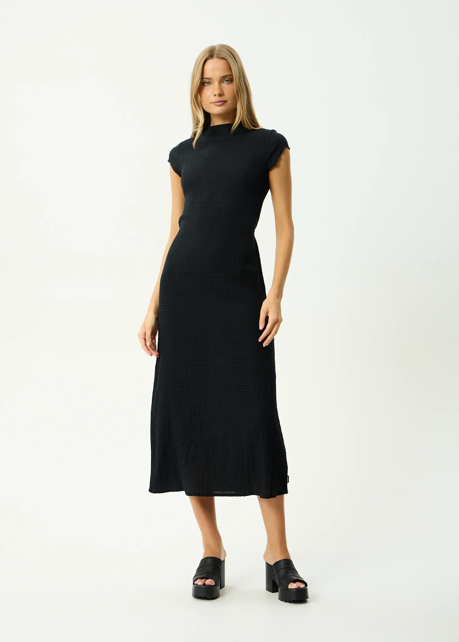 AFENDS Womens Focus Elodie - Seersucker Midi Dress - Black sold by Afends