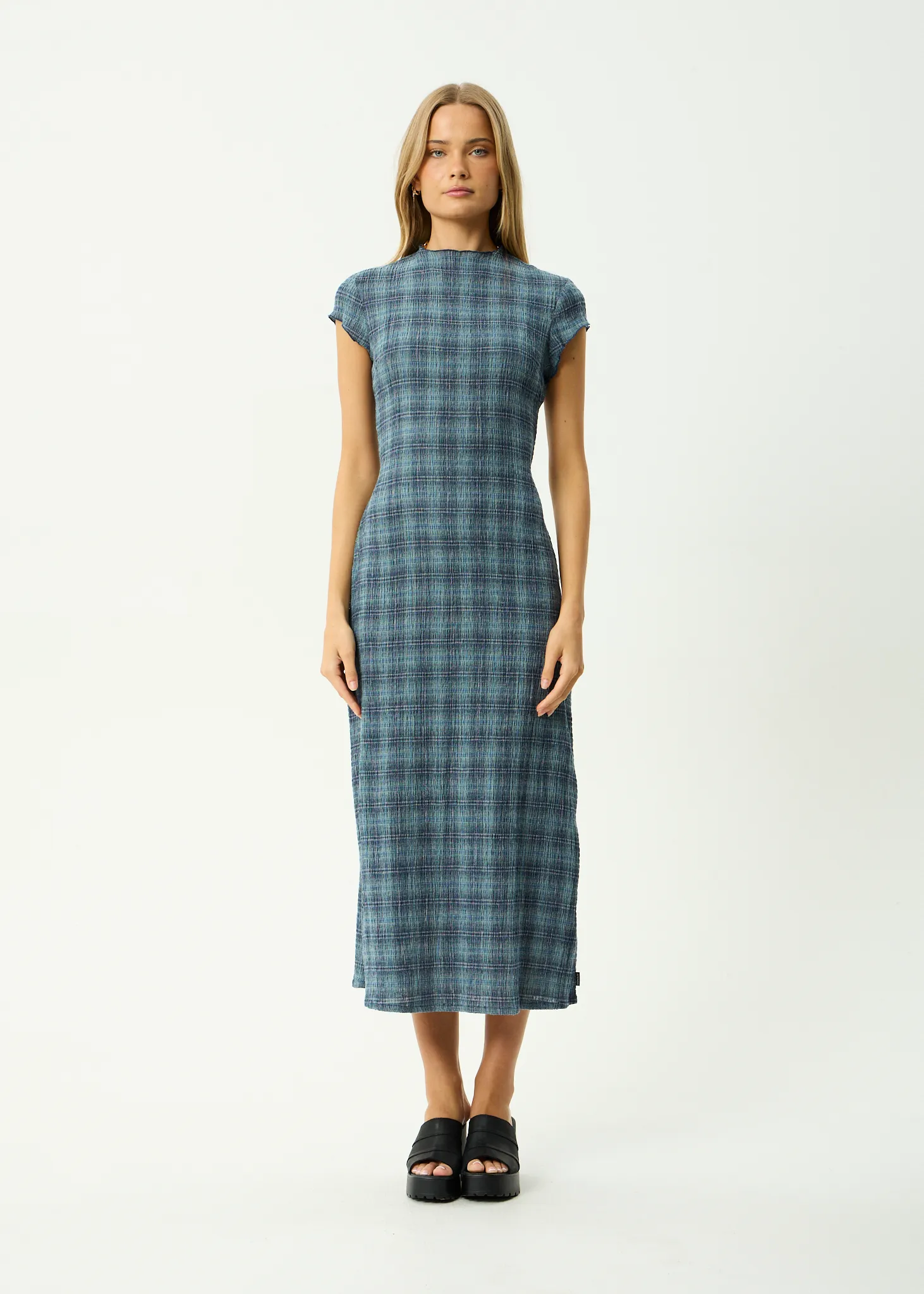 AFENDS Womens Position Elodie - Seersucker Midi Dress - Navy Check sold by Afends product image thumbnail 2
