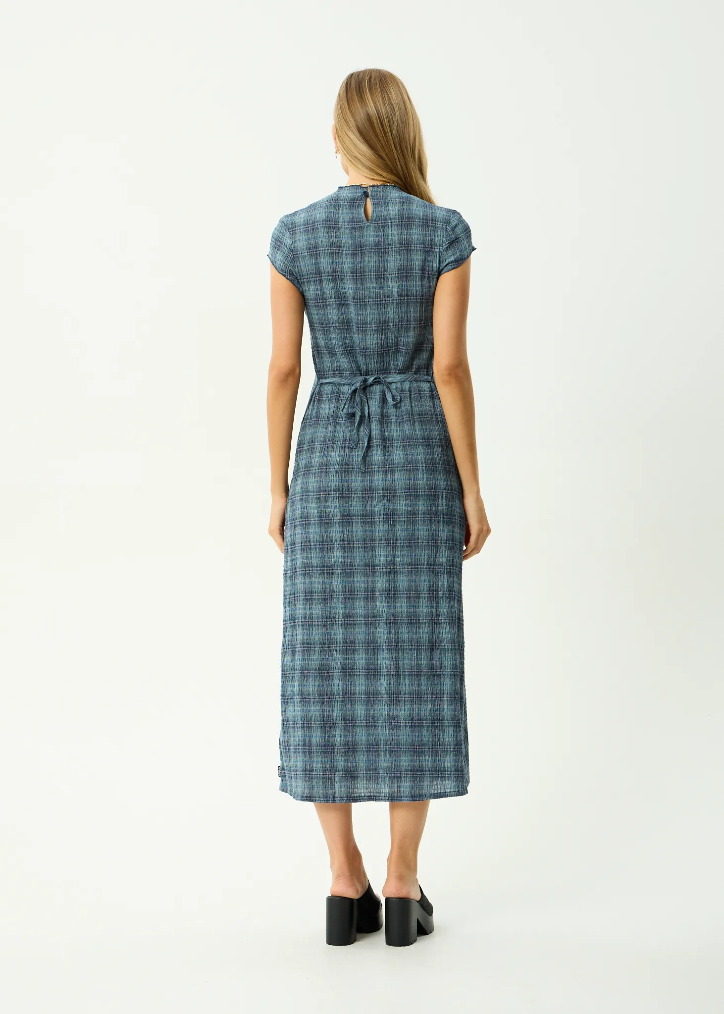 AFENDS Womens Position Elodie - Seersucker Midi Dress - Navy Check sold by Afends product image thumbnail 5