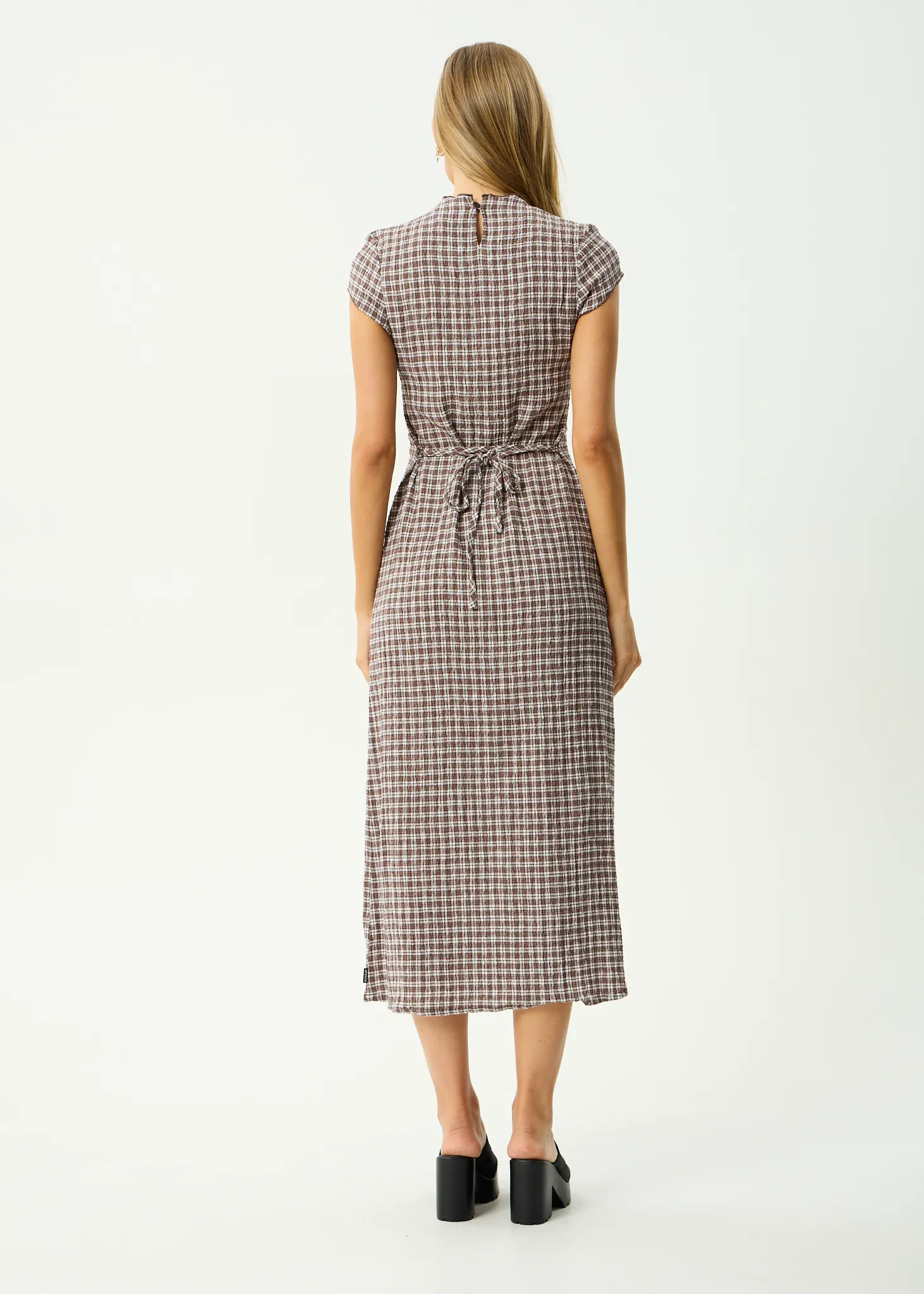 AFENDS Womens Elodie - Seersucker Midi Dress - Coffee Check sold by Afends product image thumbnail 5