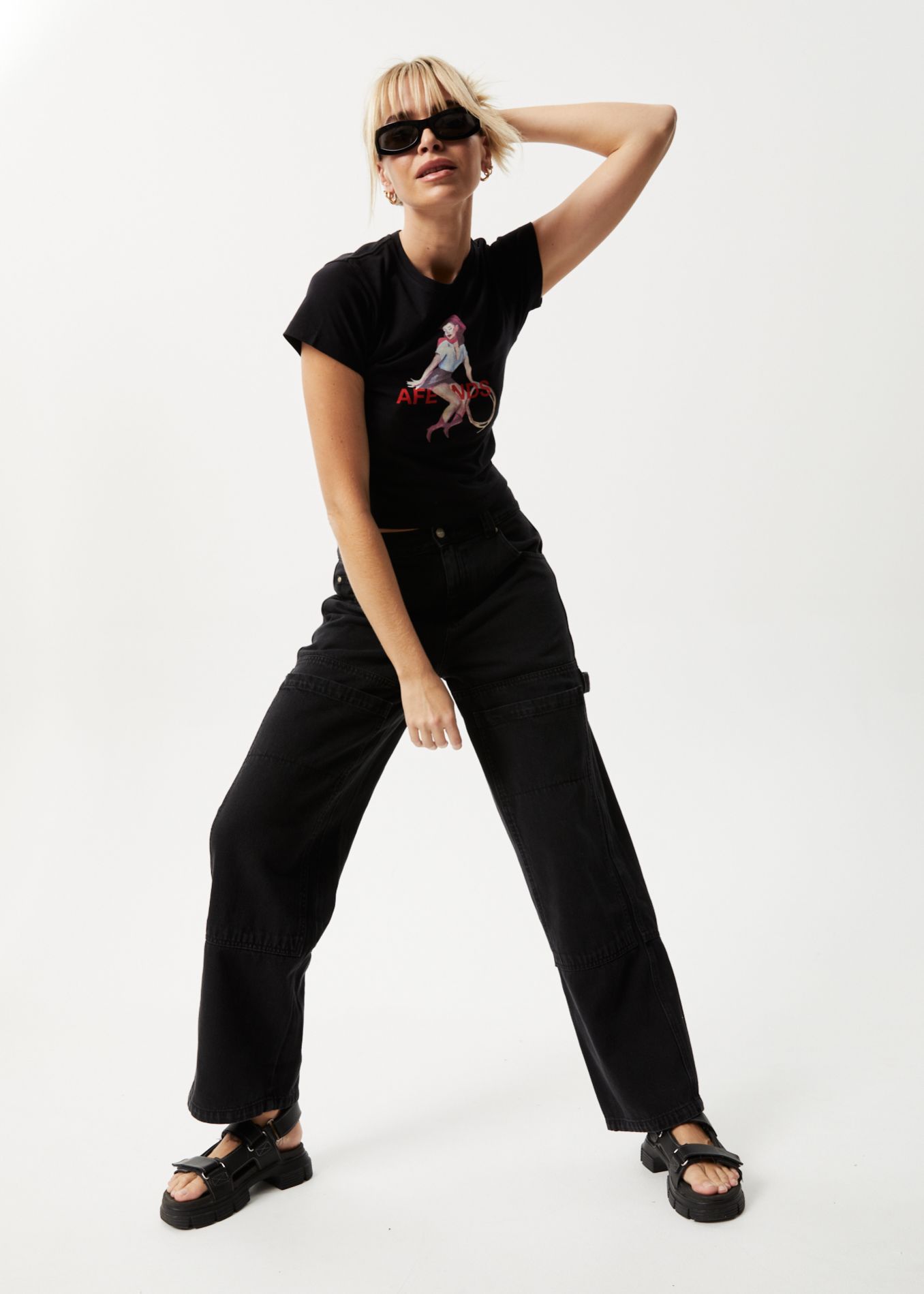 Afends Womens Sweet West - Recycled Baby T-Shirt - Black sold by Afends