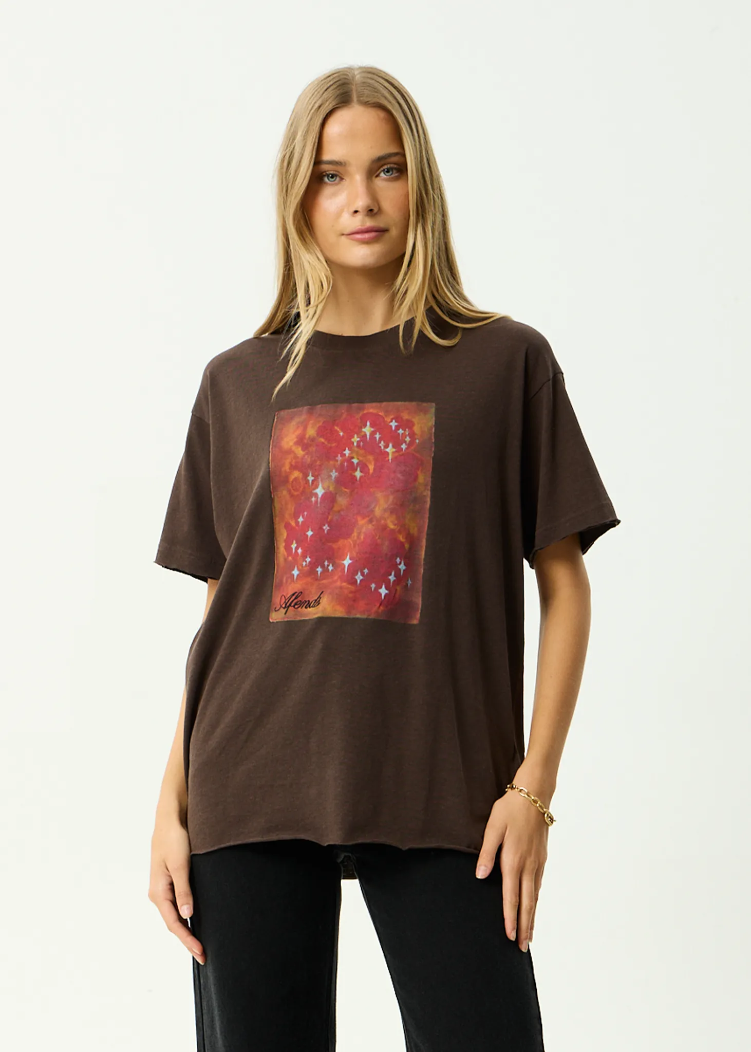 AFENDS Womens Dark Heaven - Oversized Tee - Coffee sold by Afends