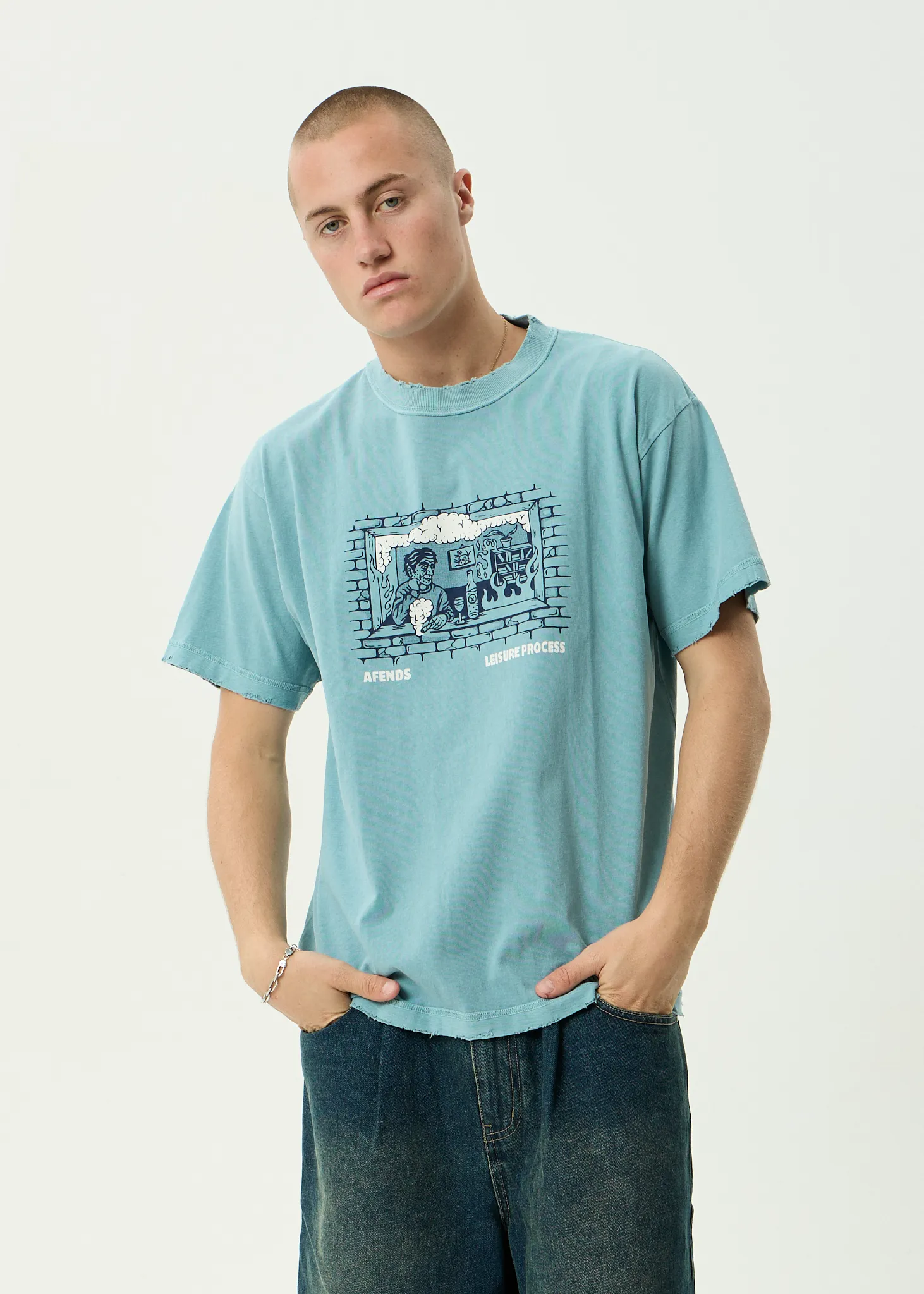 AFENDS Mens Leisure Process - Recycled Boxy Tee - Washed Overcast sold by Afends product image thumbnail 2