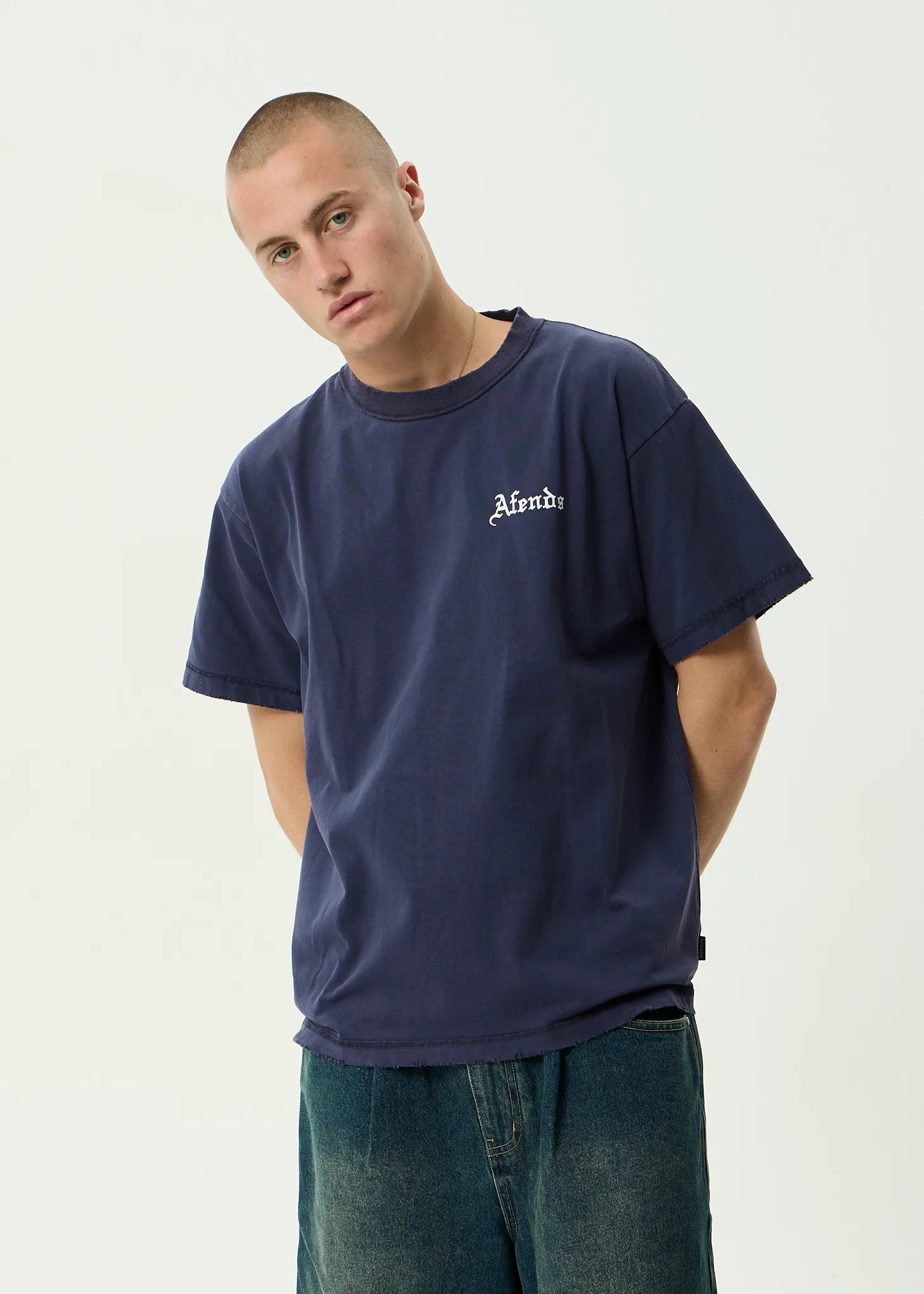 AFENDS Mens Shrine - Recycled Heavyweight Boxy Tee - Washed Deep Sea sold by Afends product image thumbnail 3