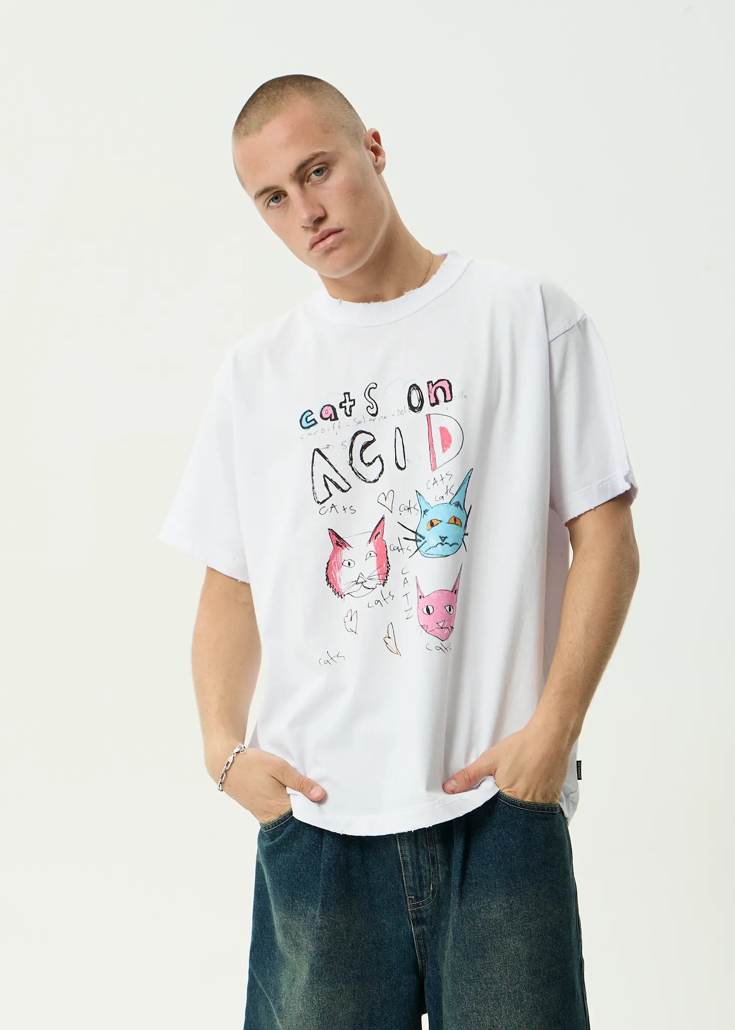 AFENDS Mens Cats On Acid - Recycled Heavyweight Boxy Tee - White sold by Afends product image thumbnail 2