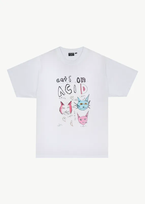 AFENDS Mens Cats On Acid - Recycled Heavyweight Boxy Tee - White sold by Afends