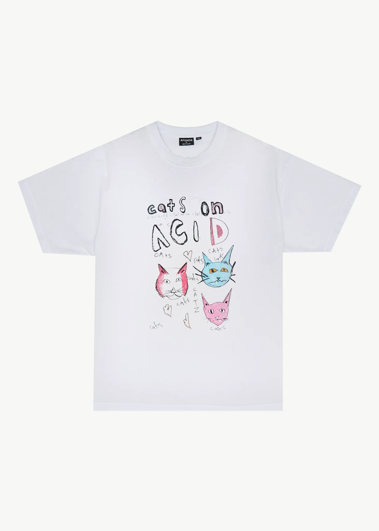 AFENDS Mens Cats On Acid - Recycled Heavyweight Boxy Tee - White sold by Afends