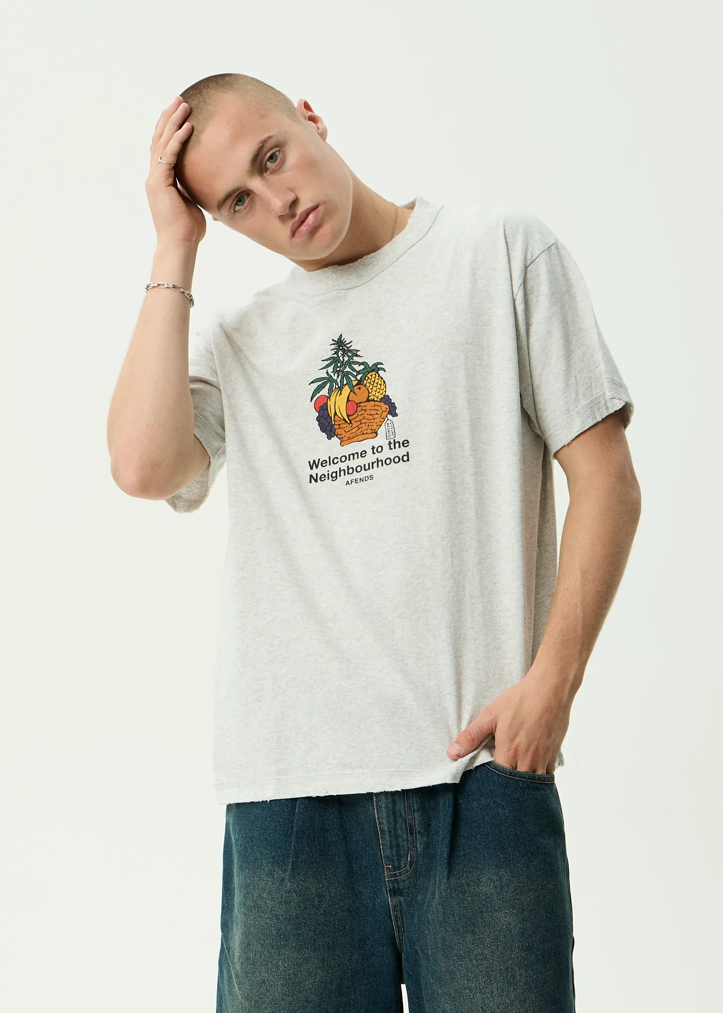 AFENDS Mens Farmers Market - Heavyweight Boxy Tee - Grey Marle sold by Afends product image thumbnail 2
