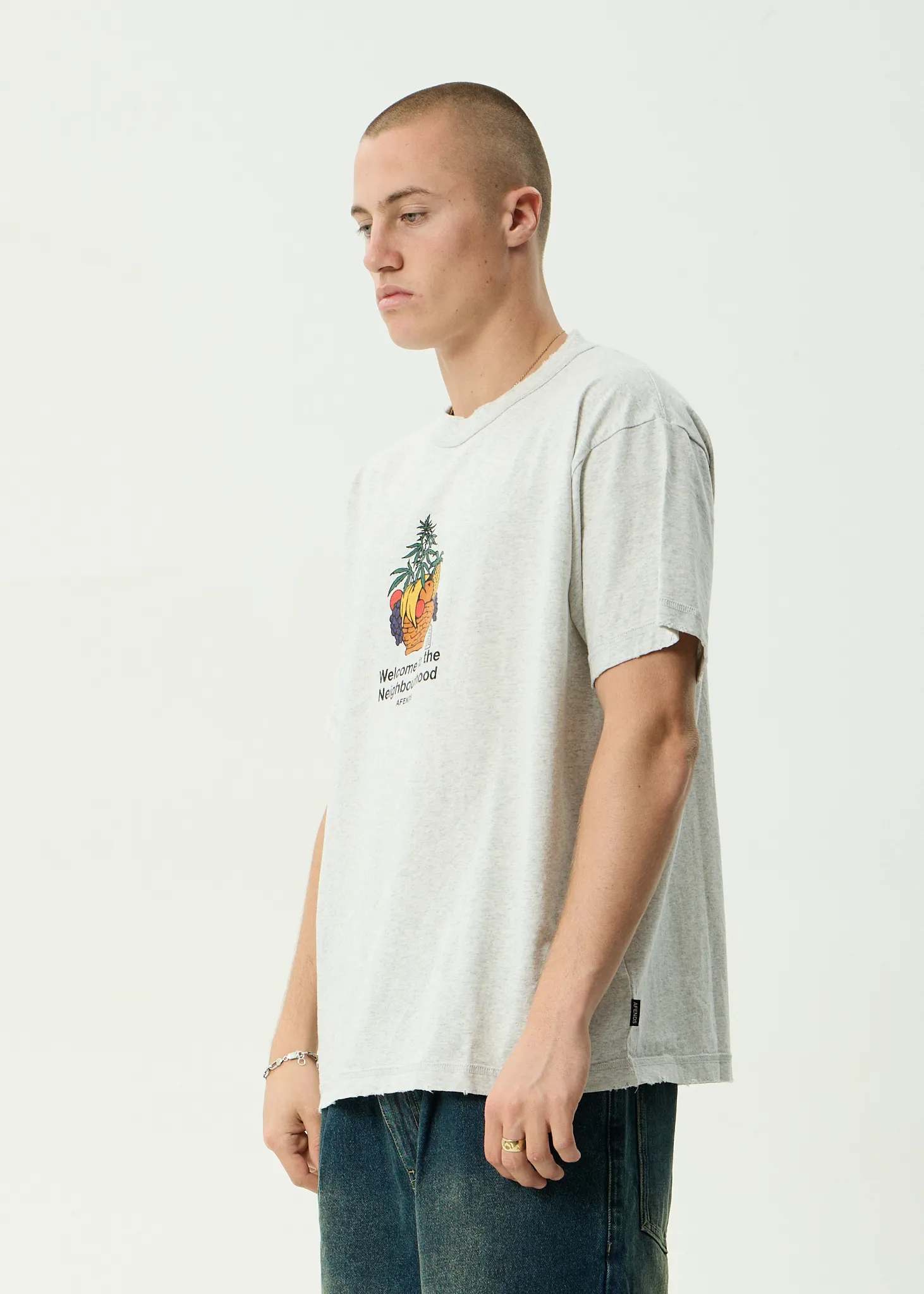AFENDS Mens Farmers Market - Heavyweight Boxy Tee - Grey Marle sold by Afends product image thumbnail 3