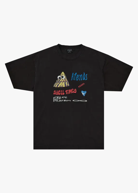 AFENDS Mens Shell Times - Boxy Tee - Stone Black made by Afends