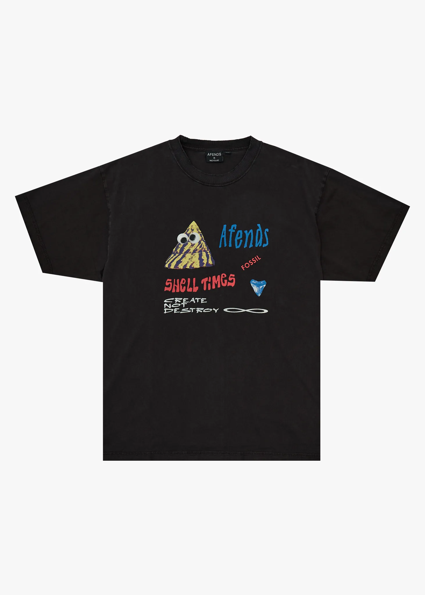 AFENDS Mens Shell Times - Boxy Tee - Stone Black sold by Afends