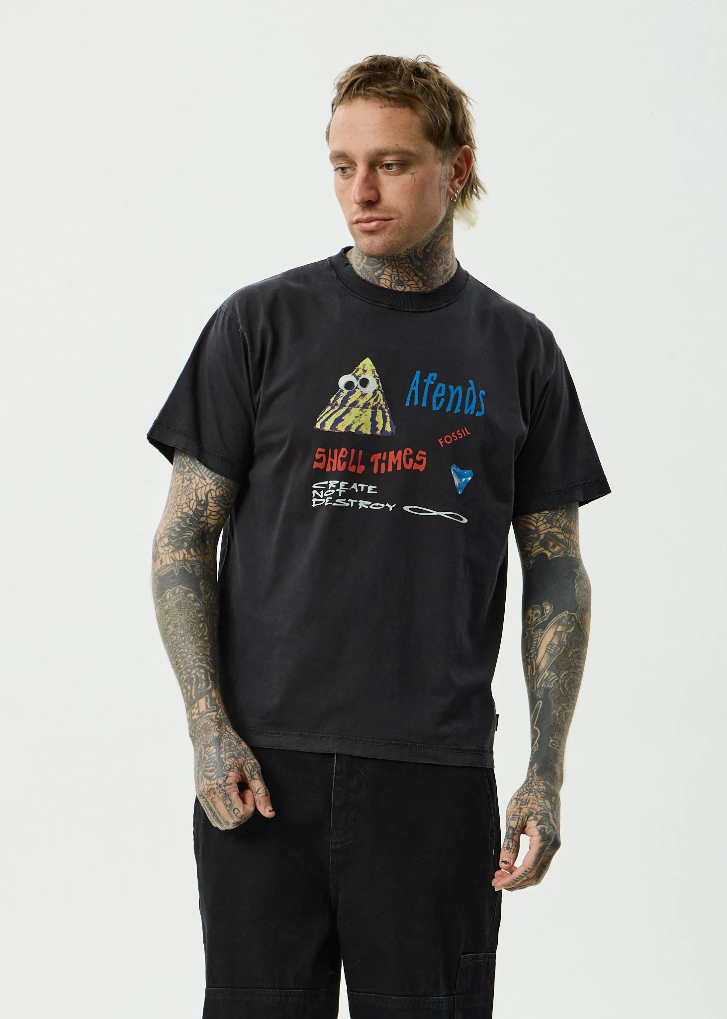 AFENDS Mens Shell Times - Boxy Tee - Stone Black sold by Afends product image thumbnail 2