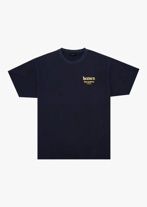 AFENDS Mens Heaven - Heavyweight Boxy Tee - Washed Deep Sea sold by Afends
