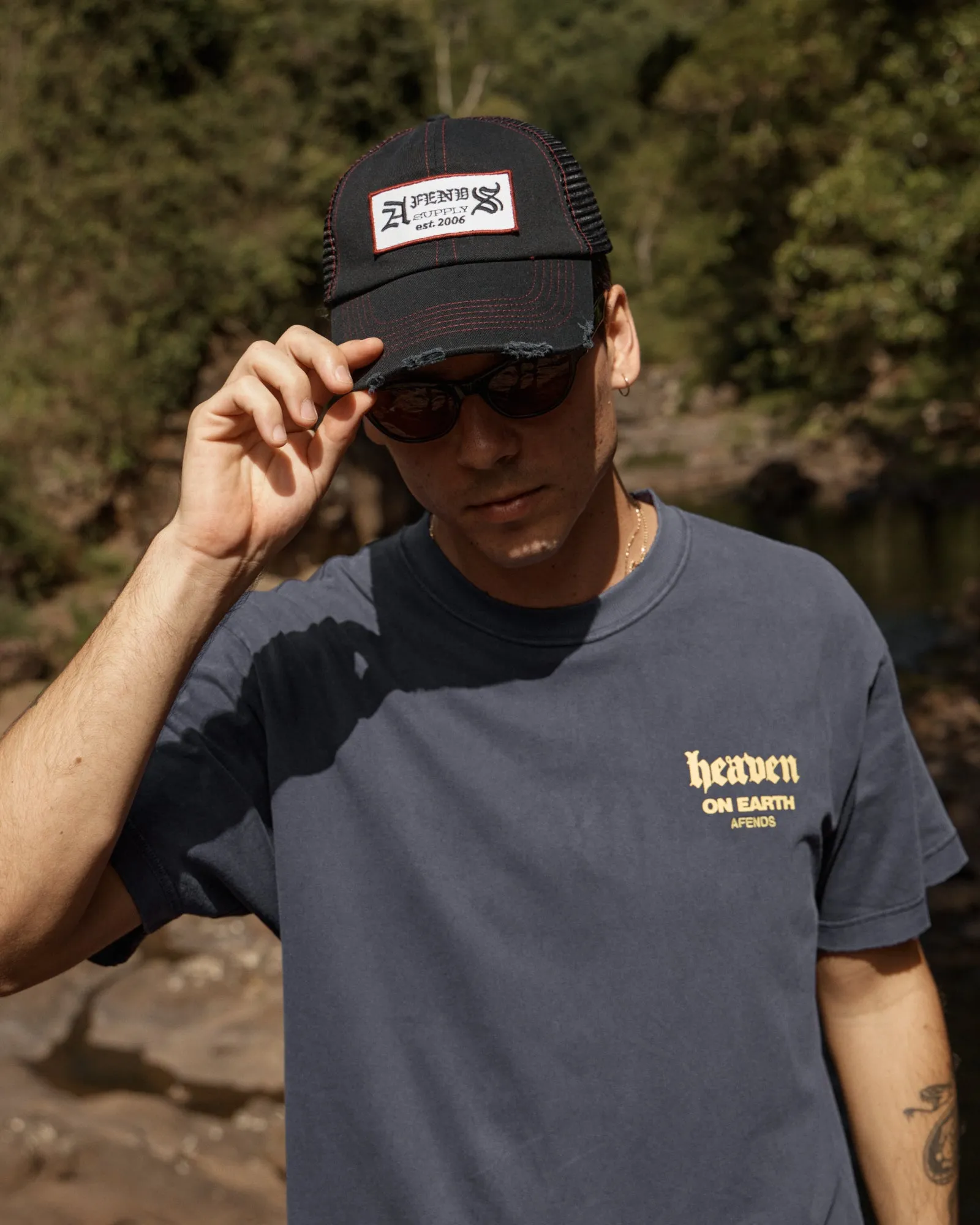 AFENDS Mens Heaven - Heavyweight Boxy Tee - Washed Deep Sea sold by Afends product image thumbnail 3