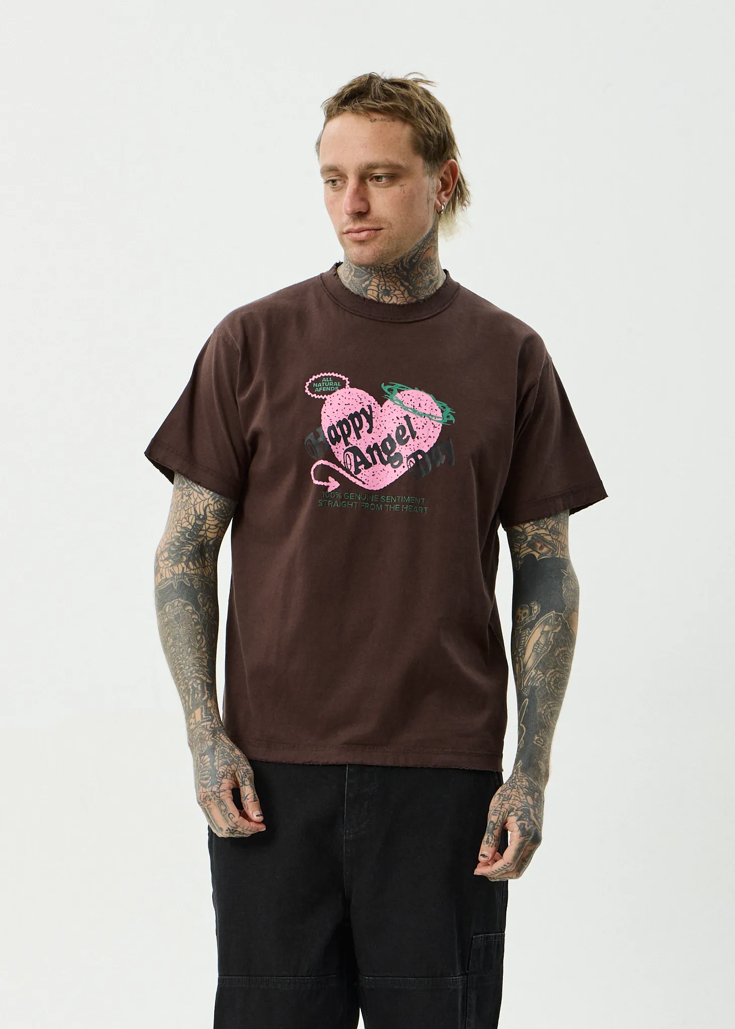 AFENDS Mens Genuine Sentiment - Heavyweight Boxy Tee - Washed Coffee sold by Afends product image thumbnail 3