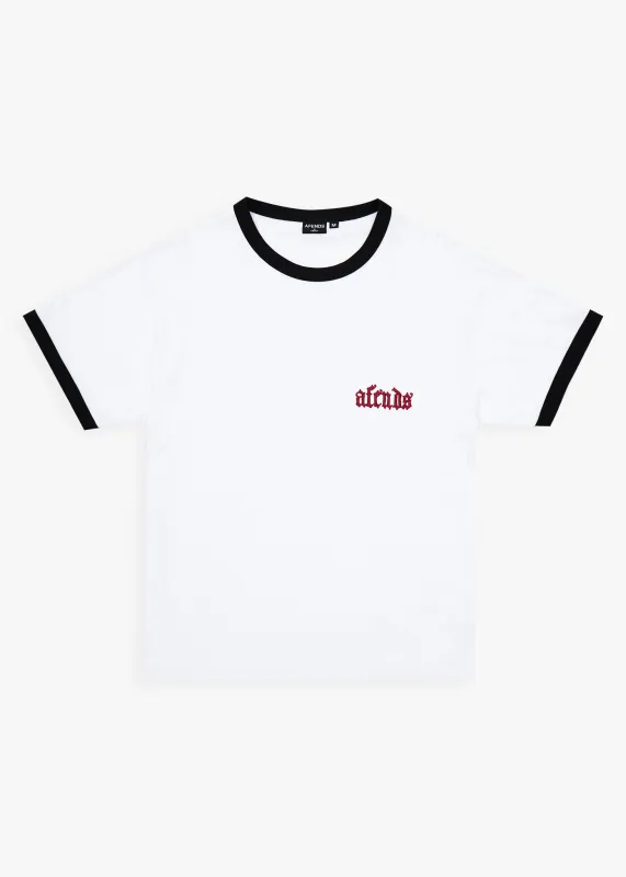 AFENDS Mens Drop Zone - Boxy Ringer Tee - White sold by Afends