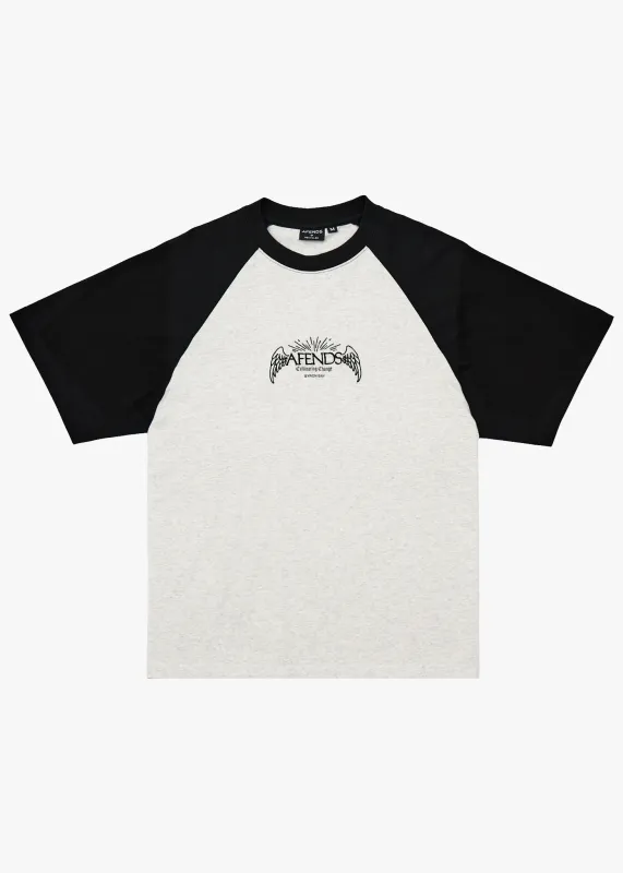 AFENDS Mens Wings - Heavyweight Raglan Tee - Grey Marle sold by Afends