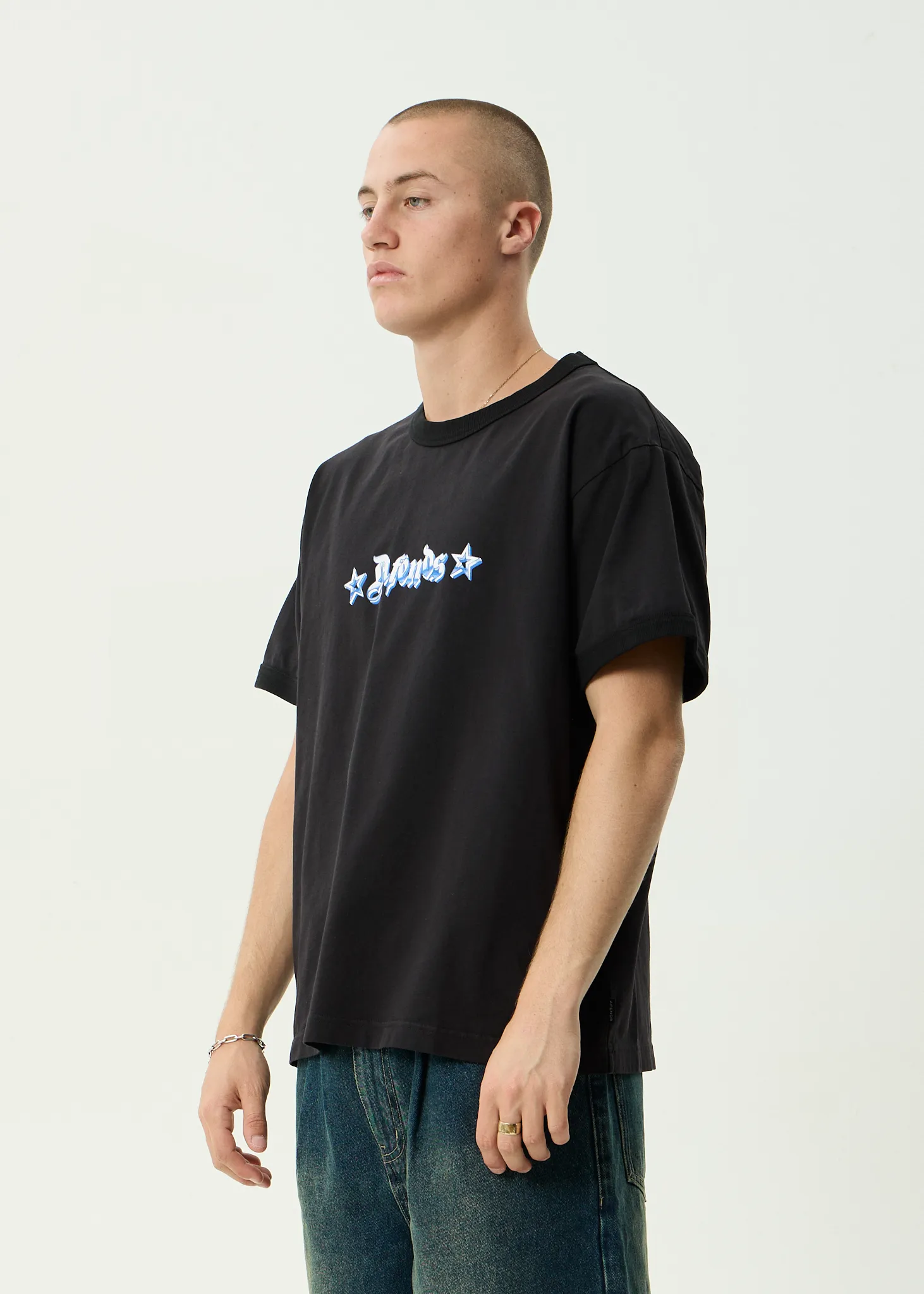 AFENDS Mens Created - Heavyweight Boxy Ringer Tee - Stone Black sold by Afends product image thumbnail 3