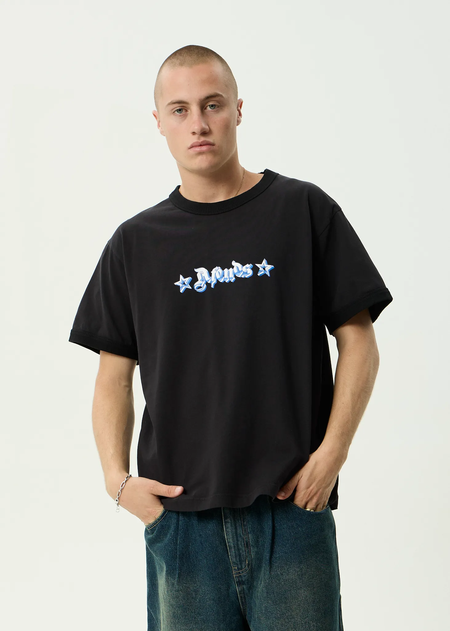 AFENDS Mens Created - Heavyweight Boxy Ringer Tee - Stone Black sold by Afends product image thumbnail 2