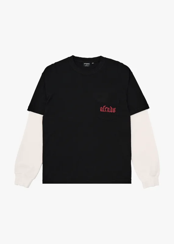 AFENDS Mens Drop Zone - Layered Waffle Long Sleeve Tee - Stone Black sold by Afends