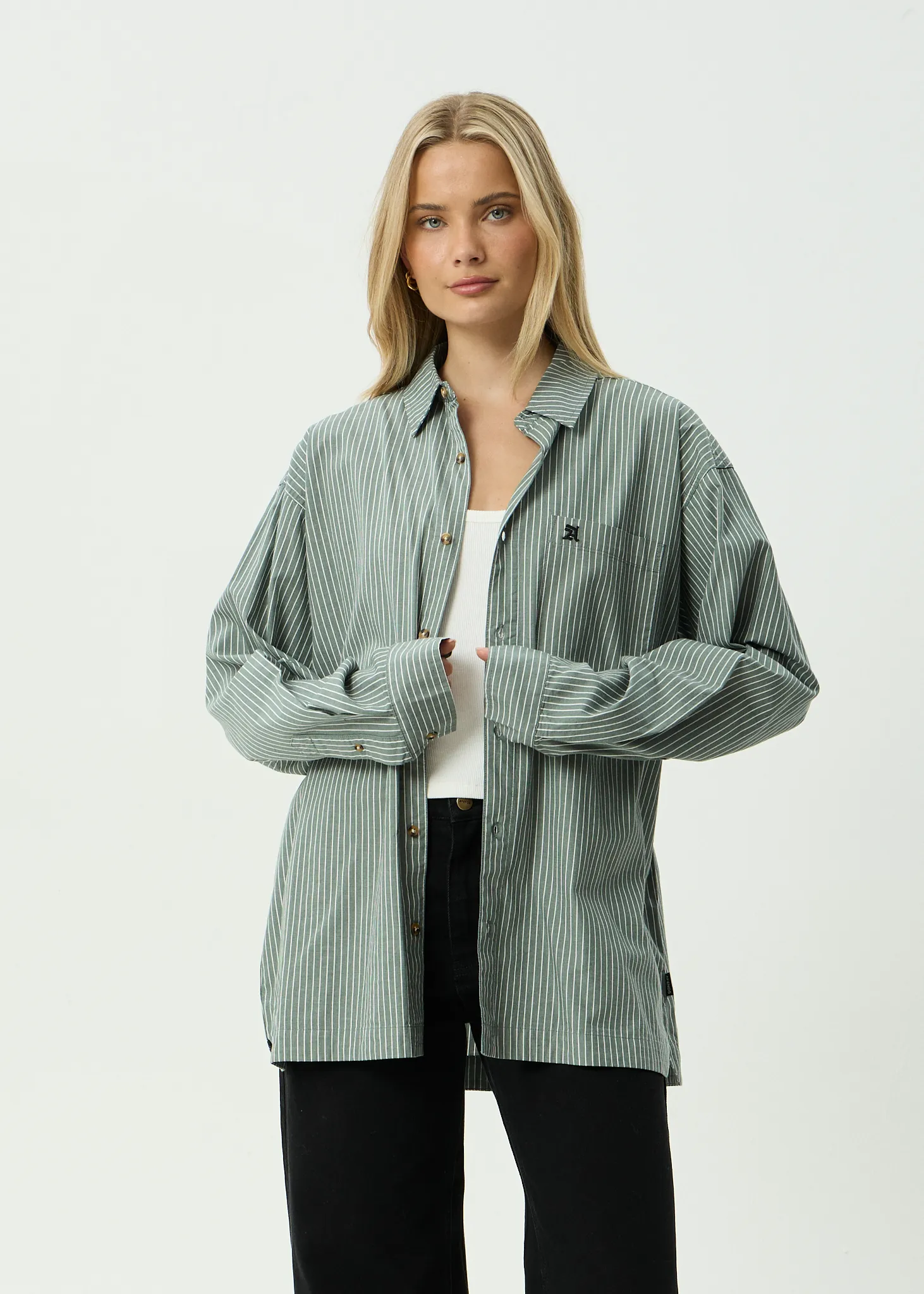 AFENDS Mens Pinned - Oversized Striped Long Sleeve Shirt - Sycamore Stripe sold by Afends product image thumbnail 2