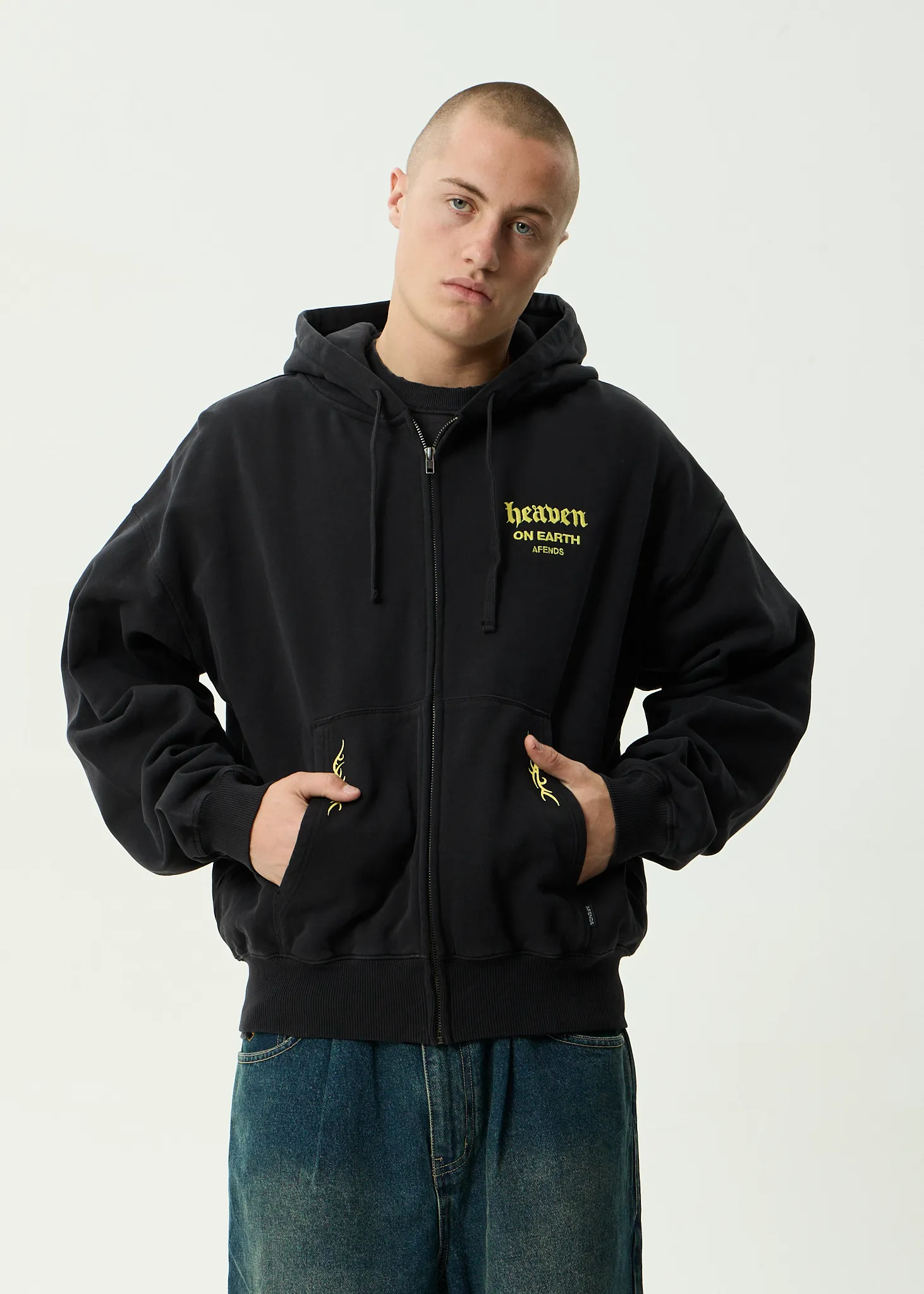 AFENDS Mens Heaven - Boxy Zip Hood - Stone Black sold by Afends product image thumbnail 5