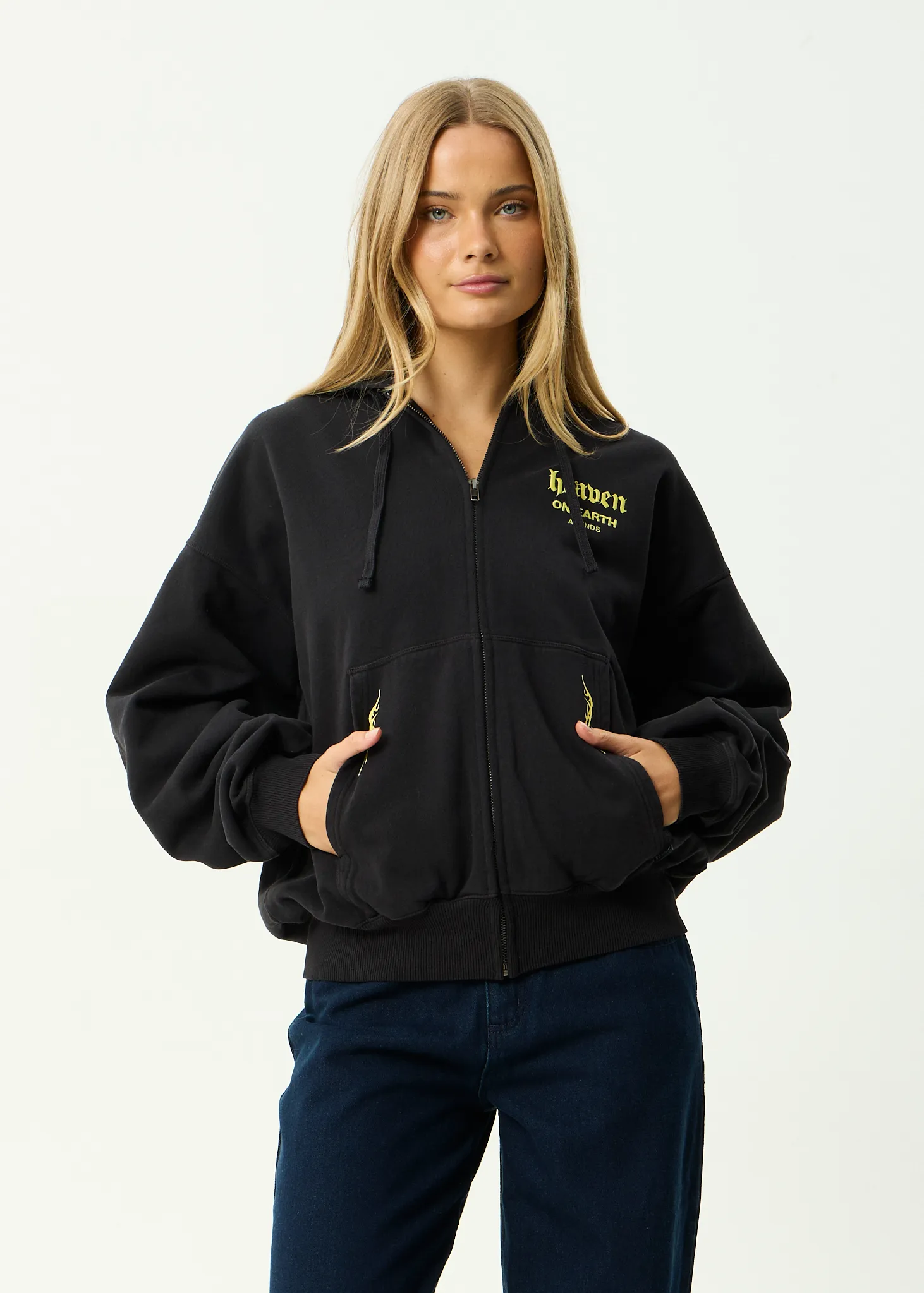 AFENDS Mens Heaven - Boxy Zip Hood - Stone Black sold by Afends product image thumbnail 4