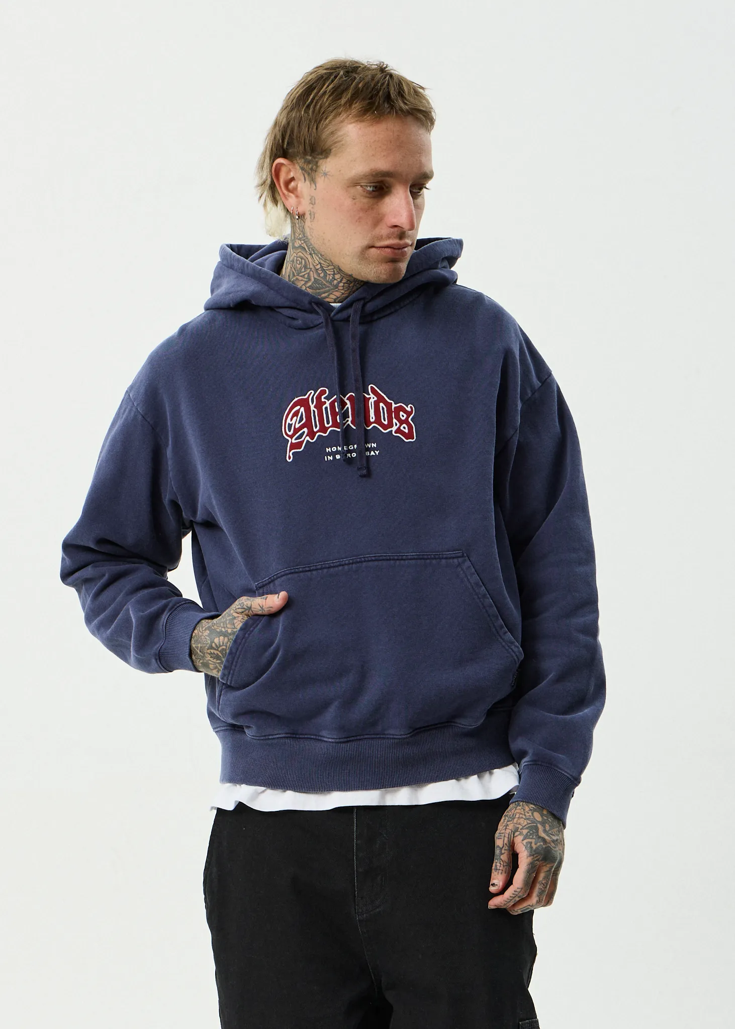 AFENDS Mens Home - Pull On Hood - Washed Deep Sea sold by Afends product image thumbnail 3