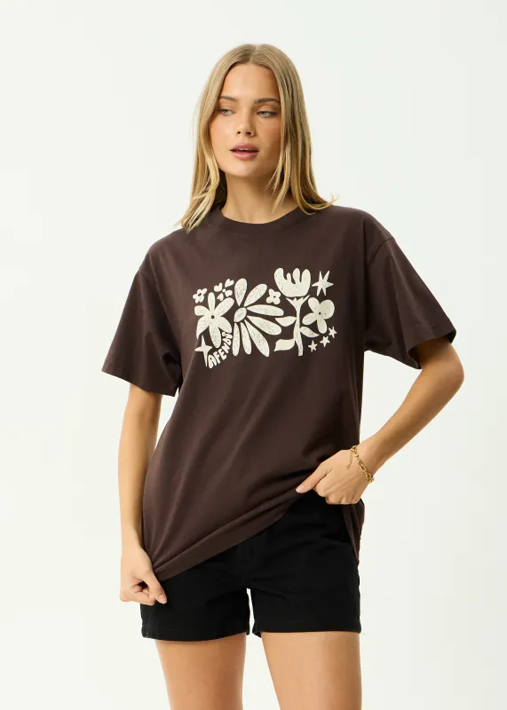 AFENDS Womens Garden Variety - Oversized Tee - Coffee sold by Afends