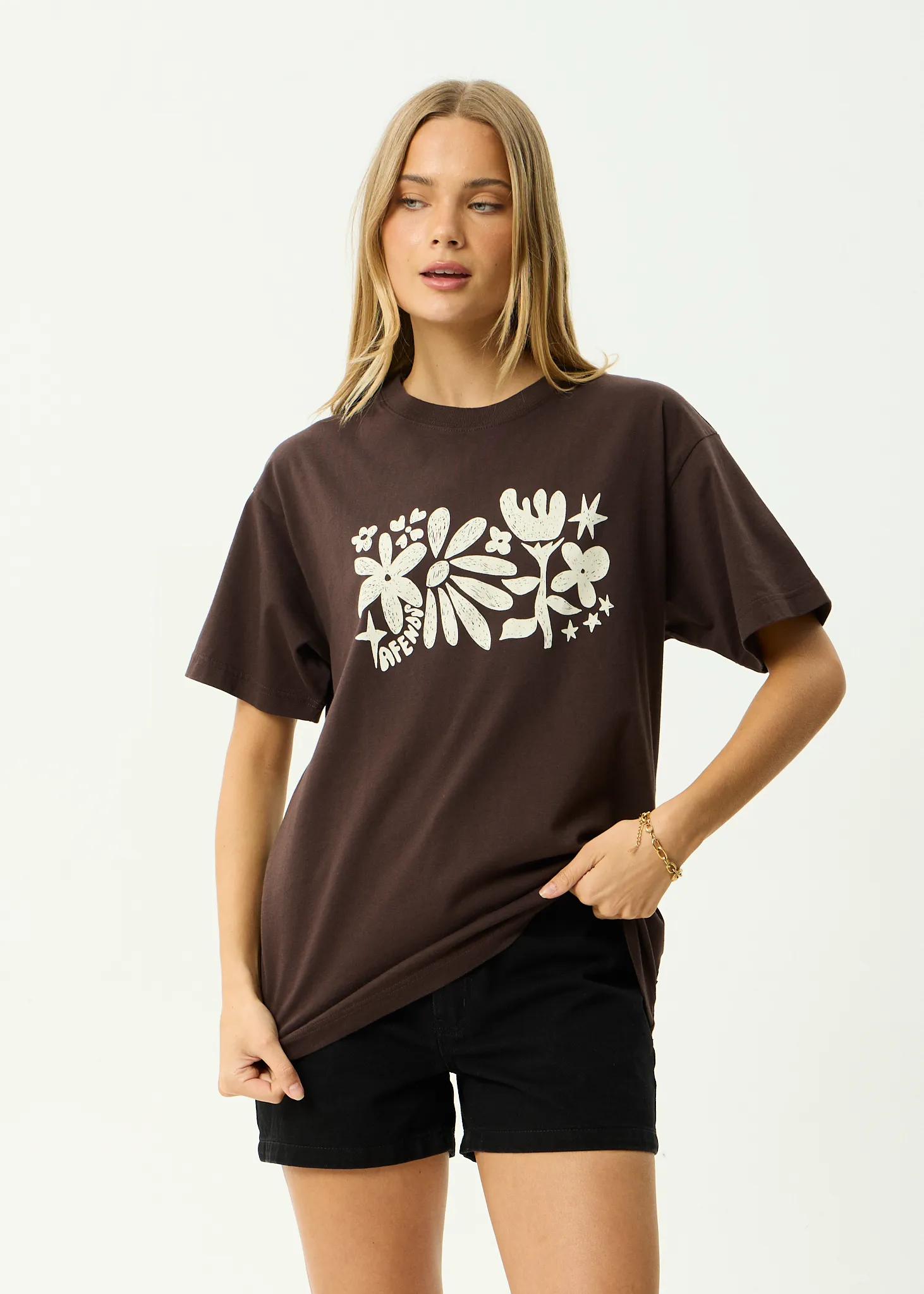 AFENDS Womens Garden Variety - Oversized Tee - Coffee sold by Afends