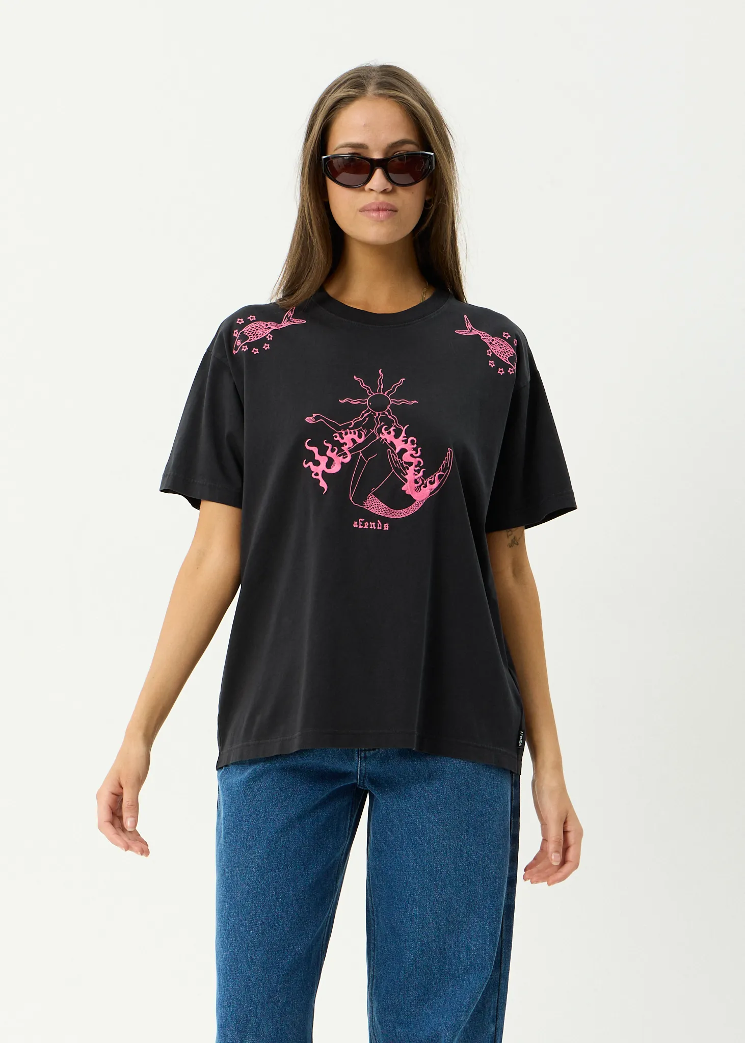 AFENDS Womens Sea Siren - Oversized Tee - Stone Black sold by Afends