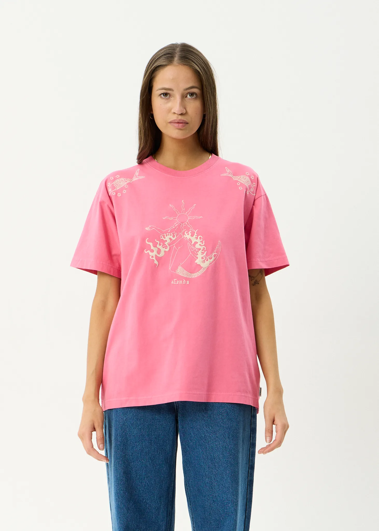 AFENDS Womens Sea Siren - Oversized Tee - Washed Raspberry sold by Afends
