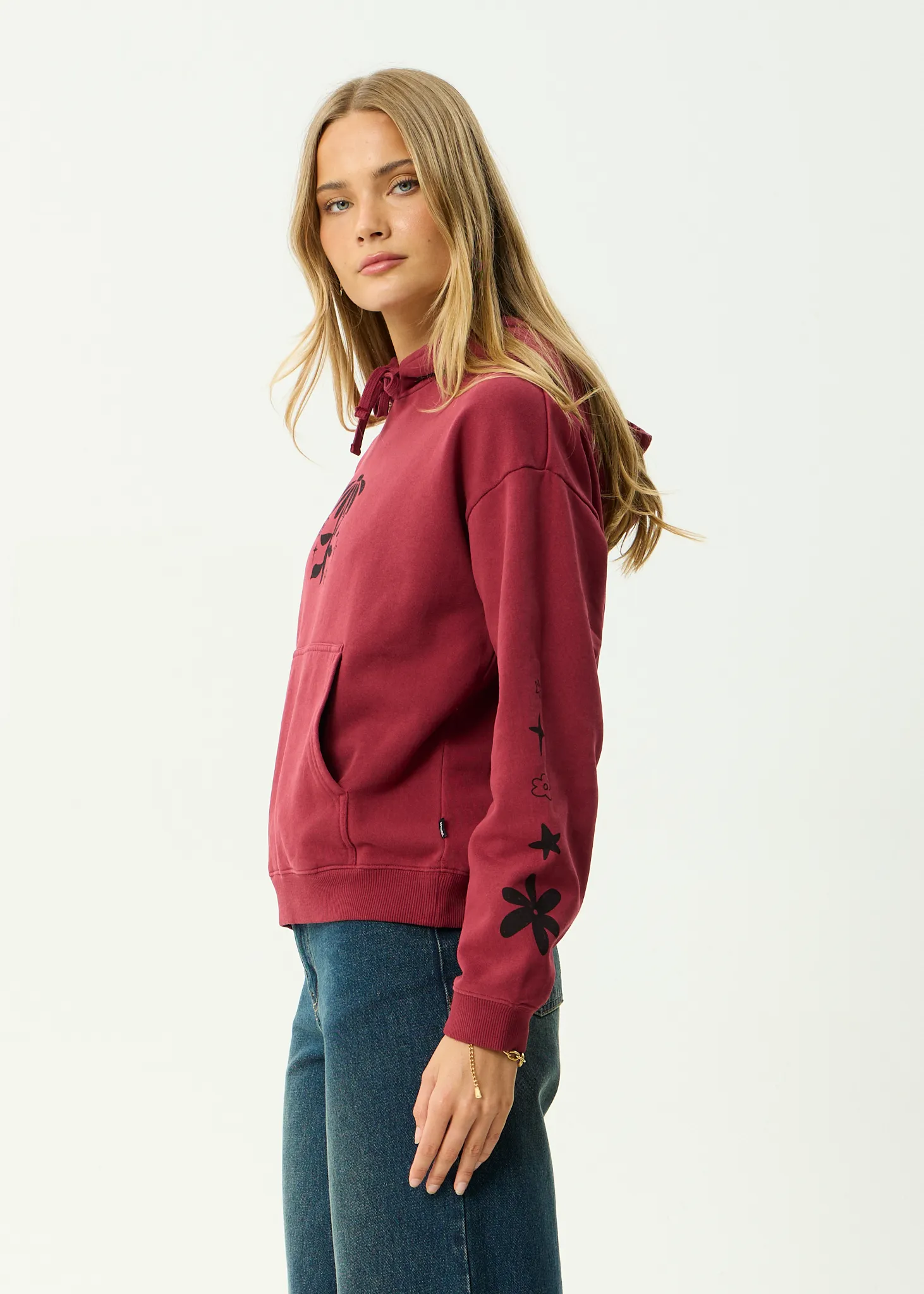 AFENDS Womens Garden Variety - Pull On Hood - Washed Burgundy sold by Afends product image thumbnail 4