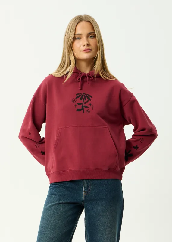 AFENDS Womens Garden Variety - Pull On Hood - Washed Burgundy sold by Afends