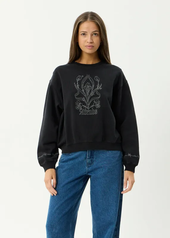 AFENDS Womens Good Nature - Crew Neck Jumper - Stone Black made by Afends