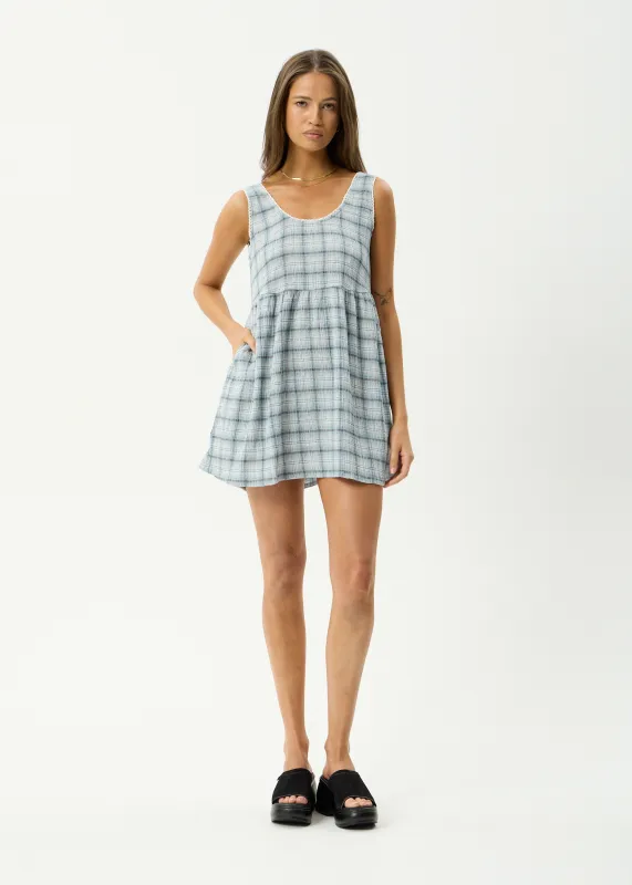 AFENDS Womens Lagoon Jesse - Seersucker Mini Dress - Overcast Check sold by Afends